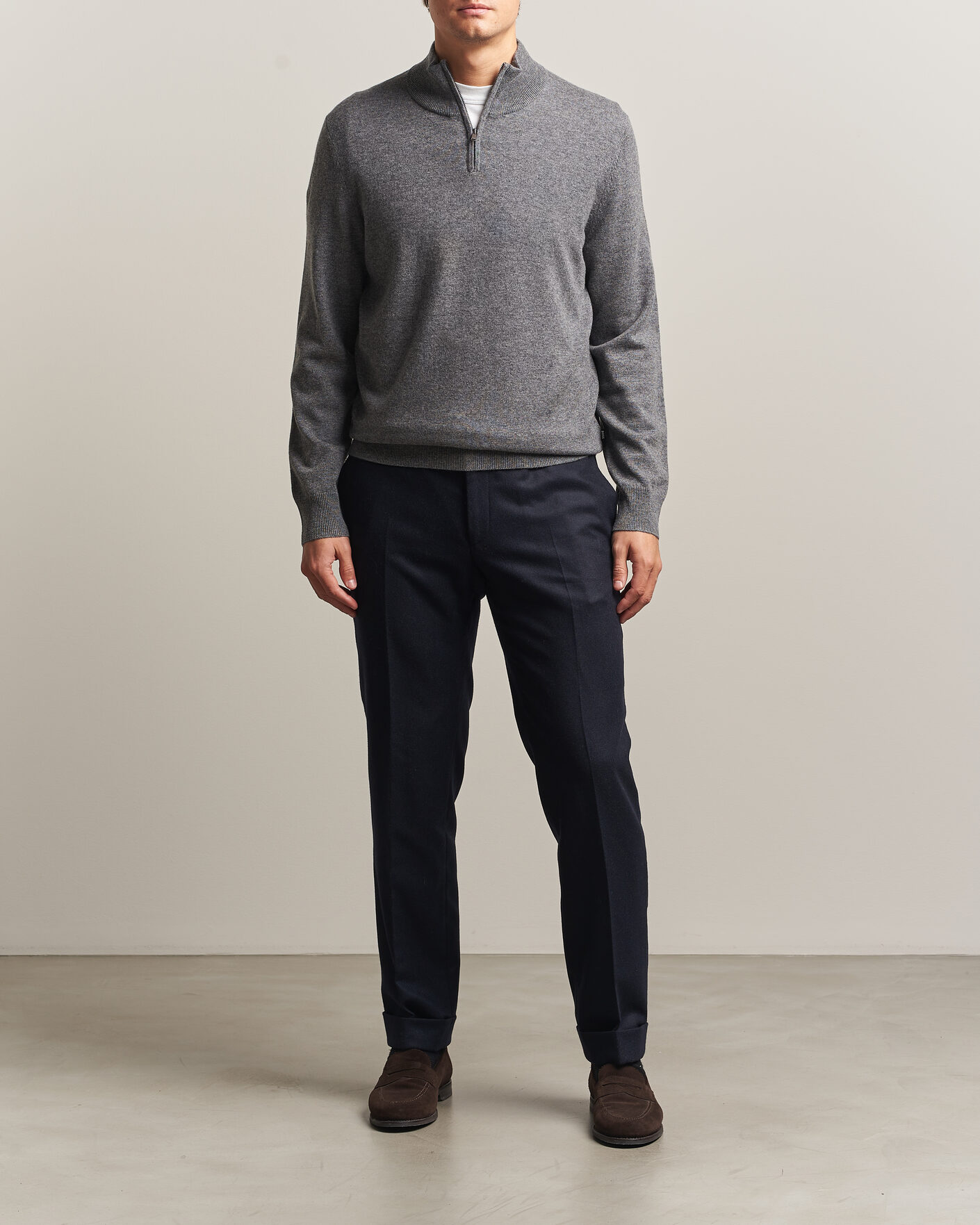 Herren | Pullover | BOSS BLACK | Hemarlo Wool/Cashmere Half Zip Medium Grey