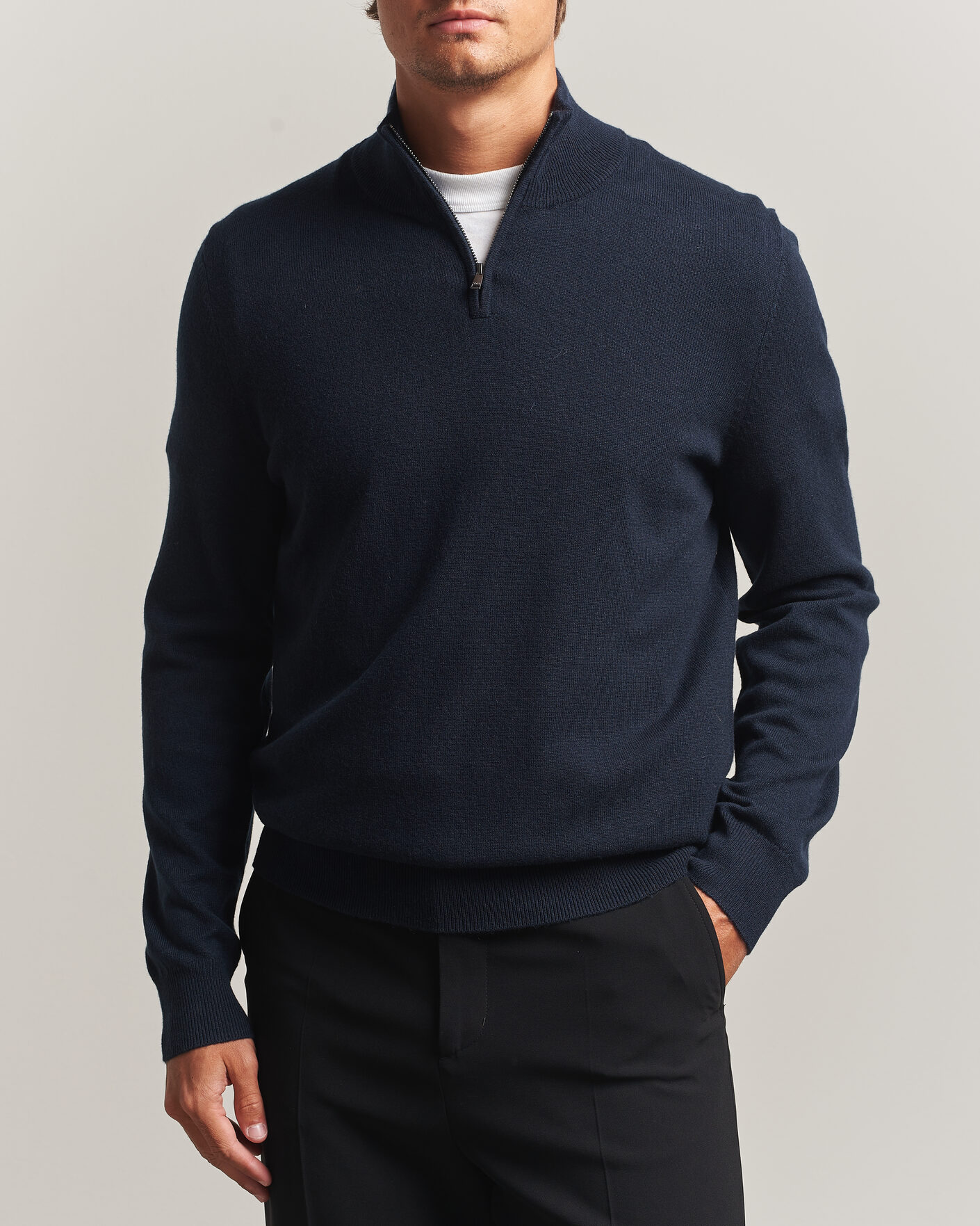 Herren | Pullover | BOSS BLACK | Hemarlo Wool/Cashmere Half Zip Dark Blue