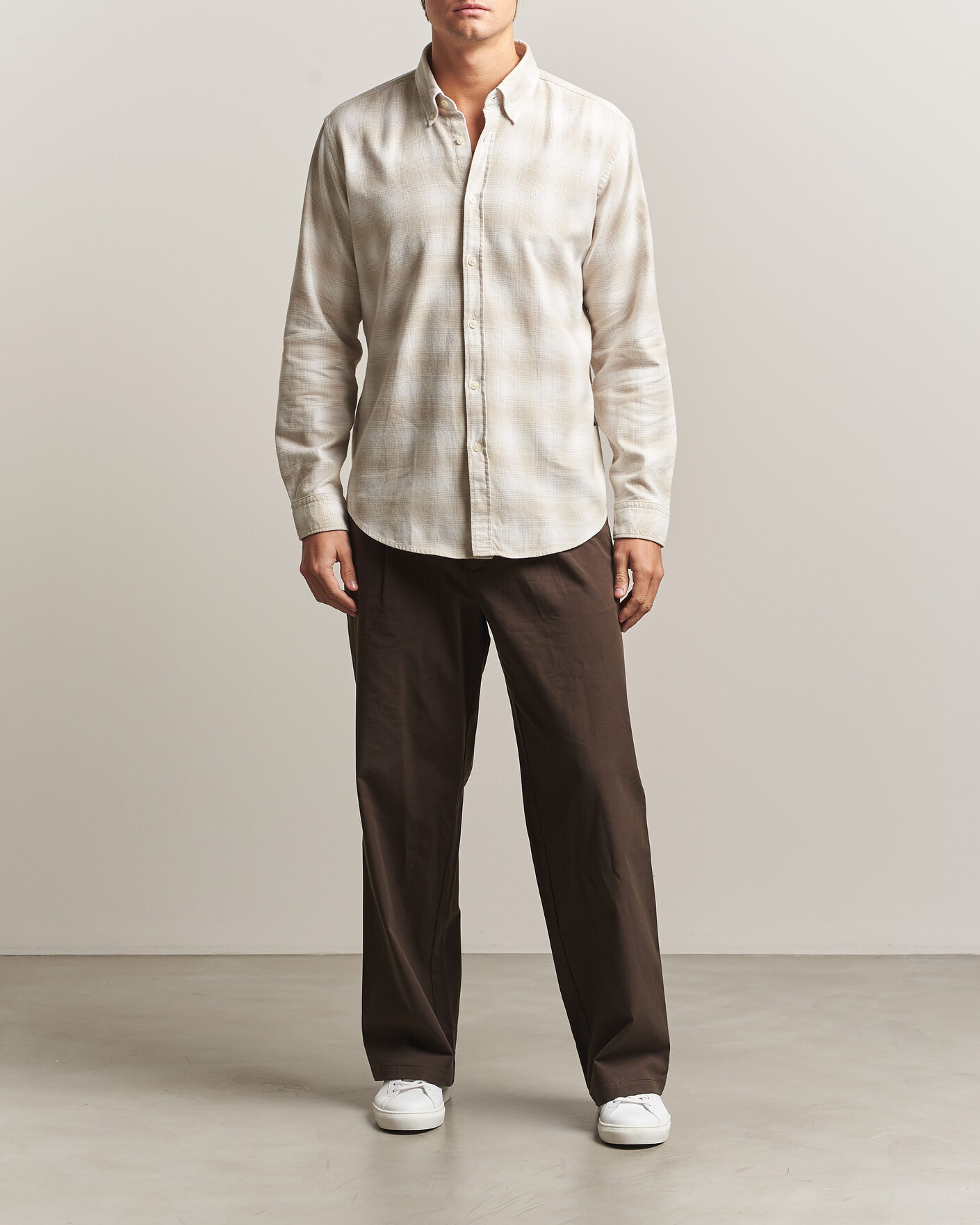 Herren | Hemden | BOSS ORANGE | Rickert Brushed Cotton Checked Shirt Light Beige