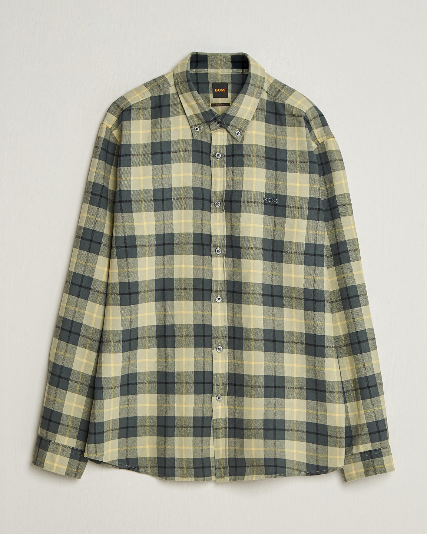 Herren | Hemden | BOSS ORANGE | Rickert Brushed Cotton Checked Shirt Open Green
