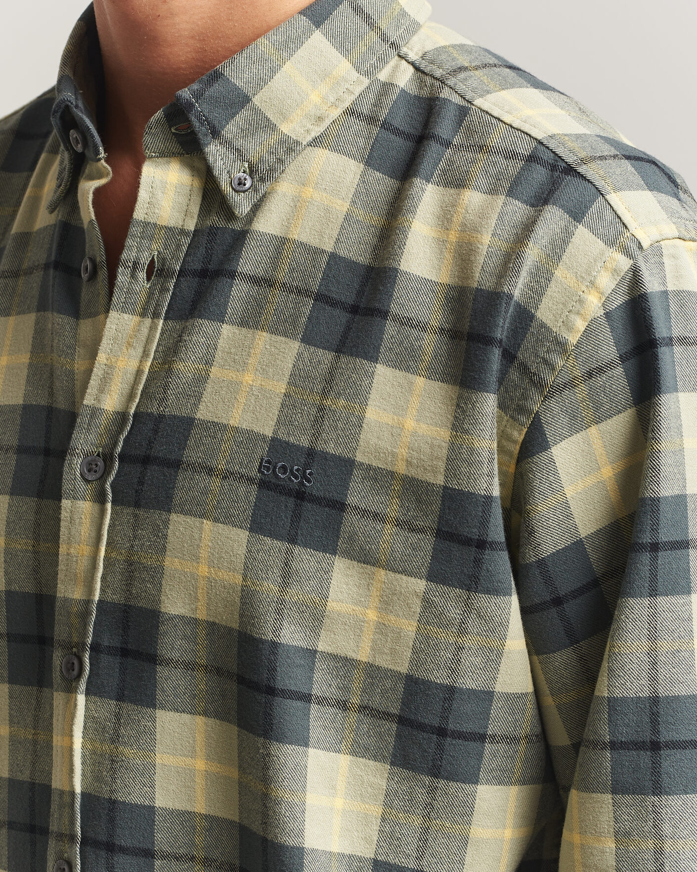 Herren | Hemden | BOSS ORANGE | Rickert Brushed Cotton Checked Shirt Open Green