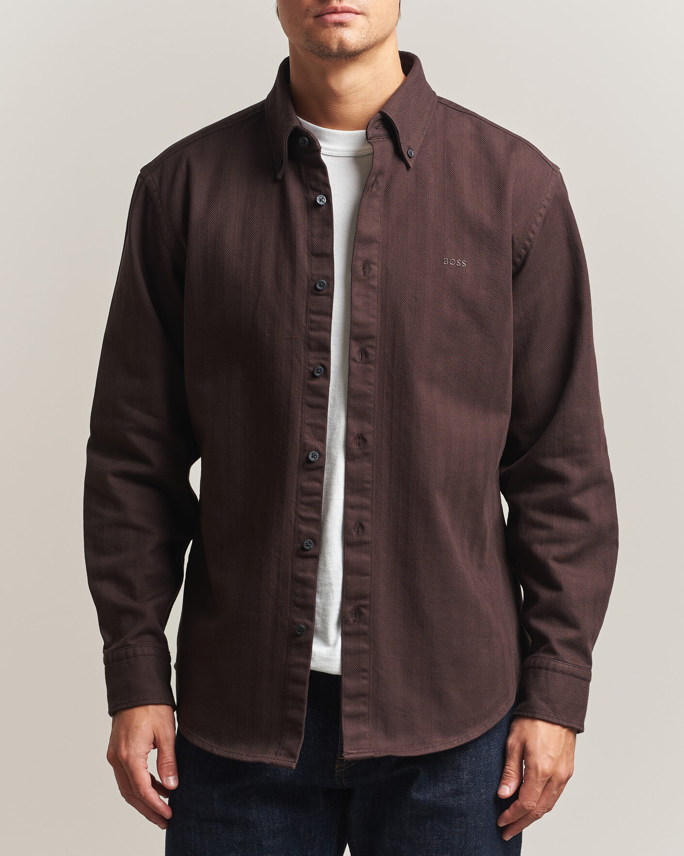 Herren | Hemden | BOSS ORANGE | Ricopuls Brushed Herringbone Shirt Dark Brown