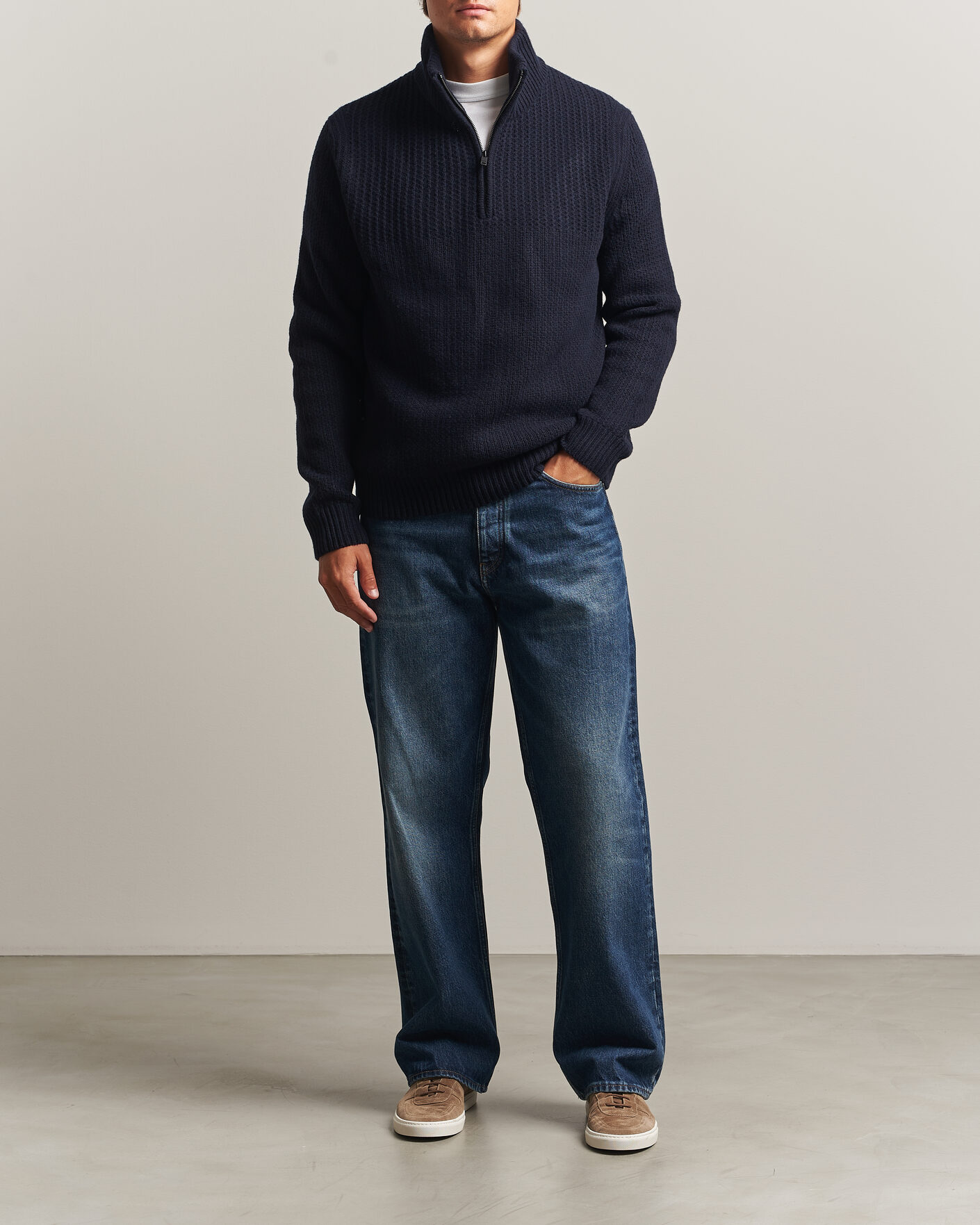 Herren | Pullover | BOSS ORANGE | Kenter Wool Knitted Half Zip Dark Blue