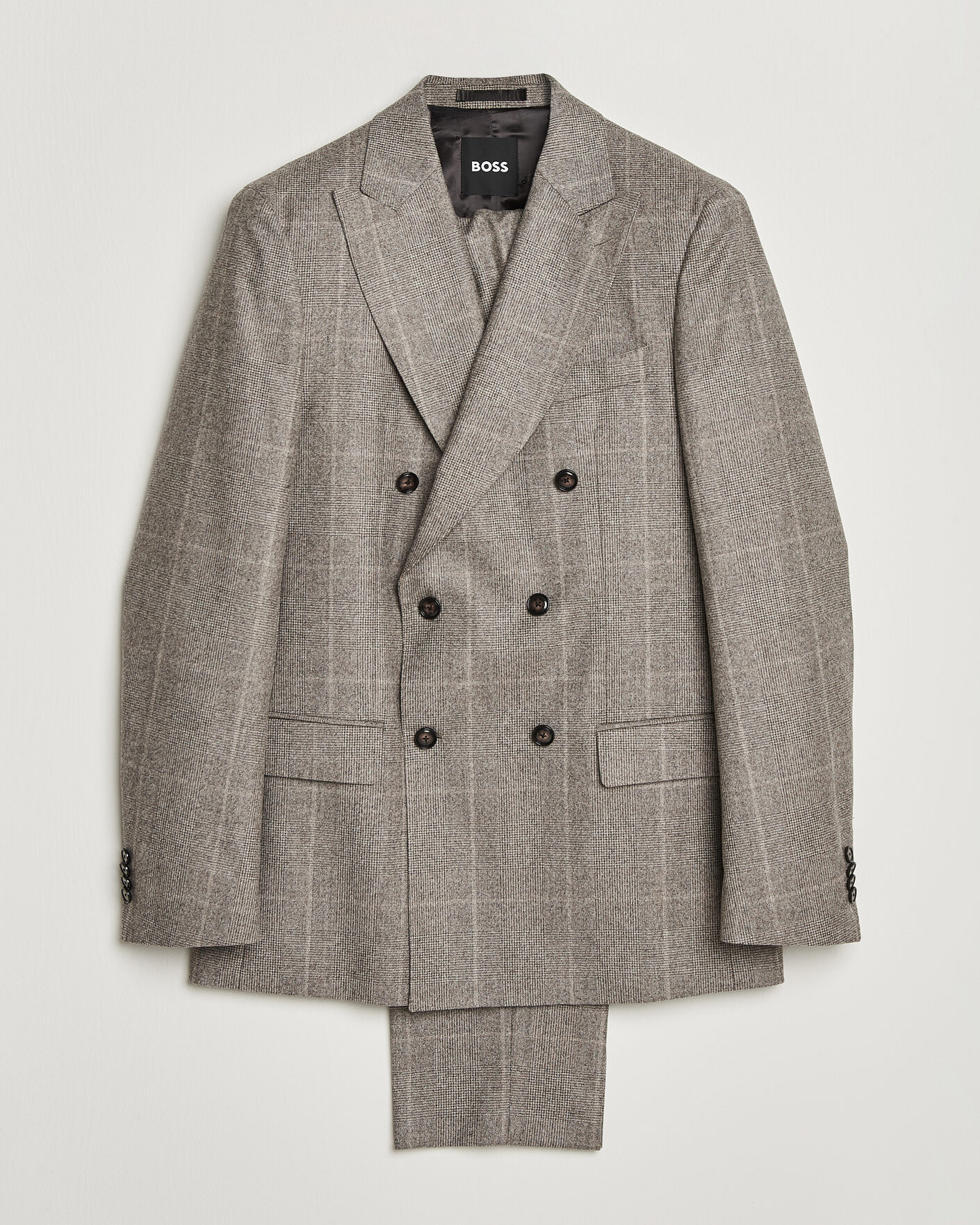 Herren | Anzüge | BOSS BLACK | Huge Wool Checked Double Breasted Suit Open Brown