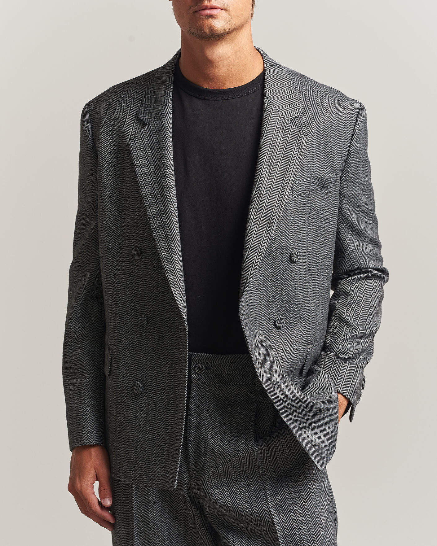 Herren | Sakkos | HUGO | Karlo Herringbone Double Breasted Blazer Dark Grey