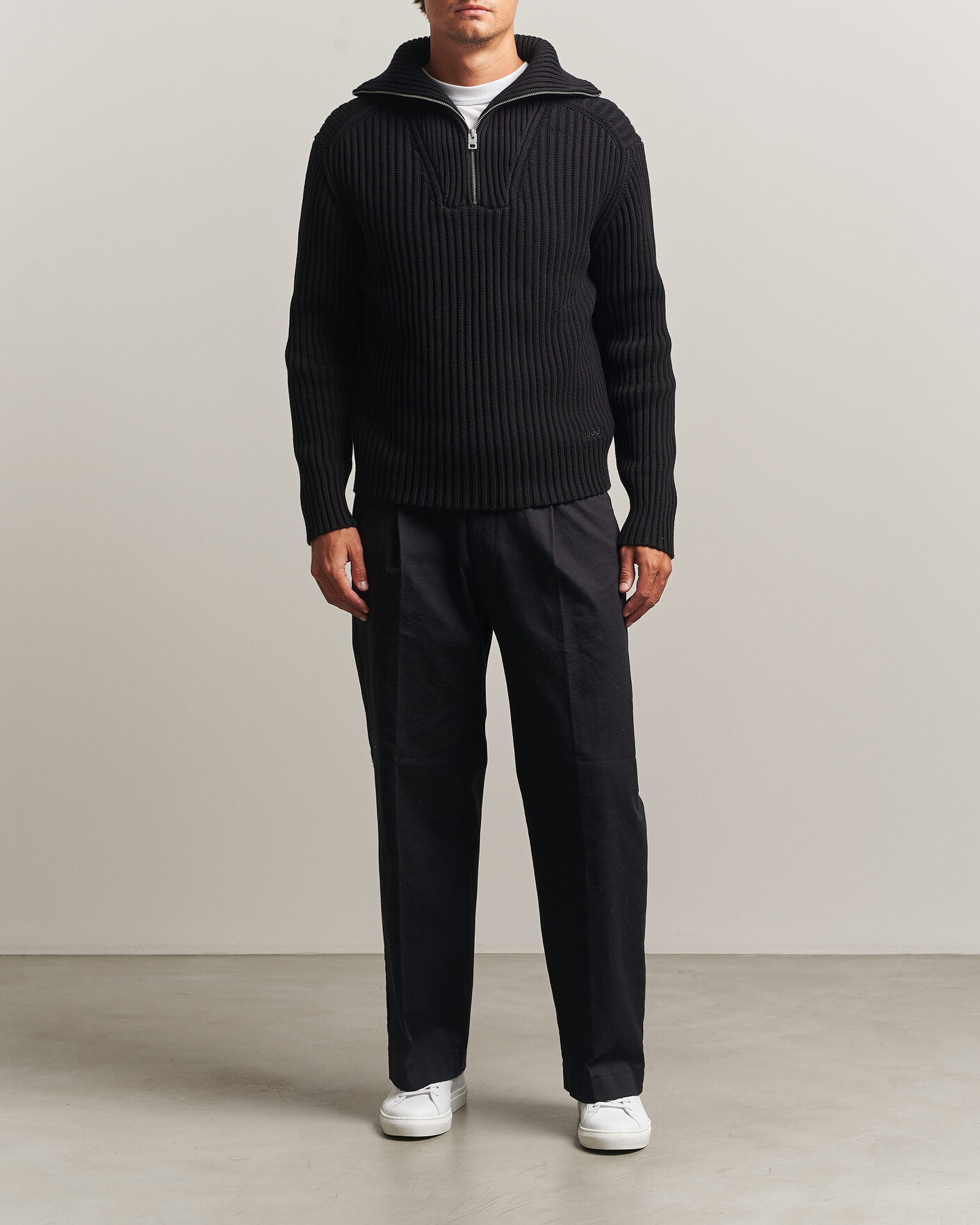 Herren | Pullover | HUGO | Srtithon Cotton Knitted Half Zip Black