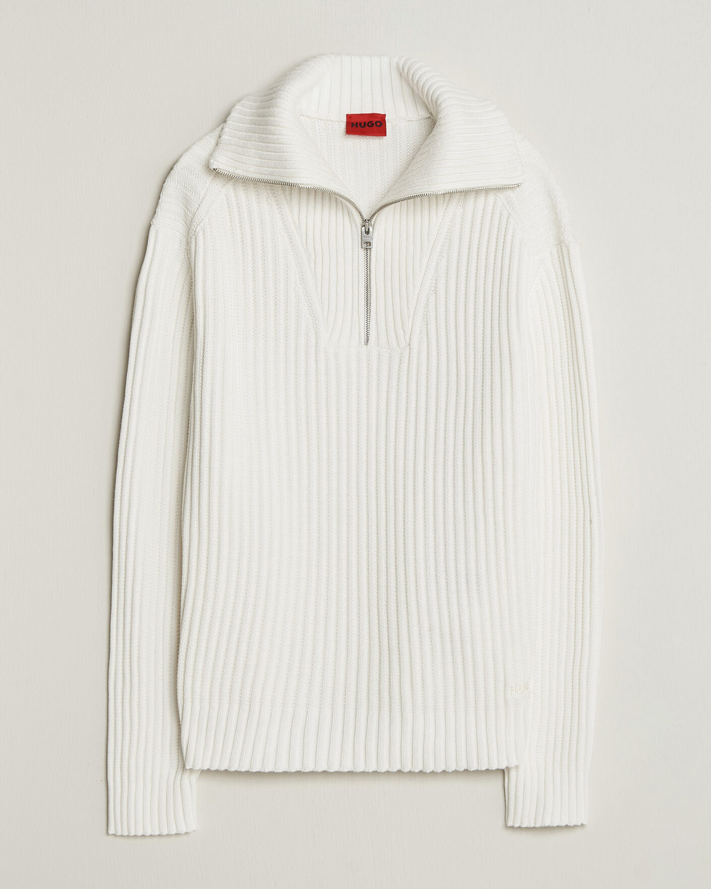 Herren | Pullover | HUGO | Srtithon Cotton Knitted Half Zip Natural