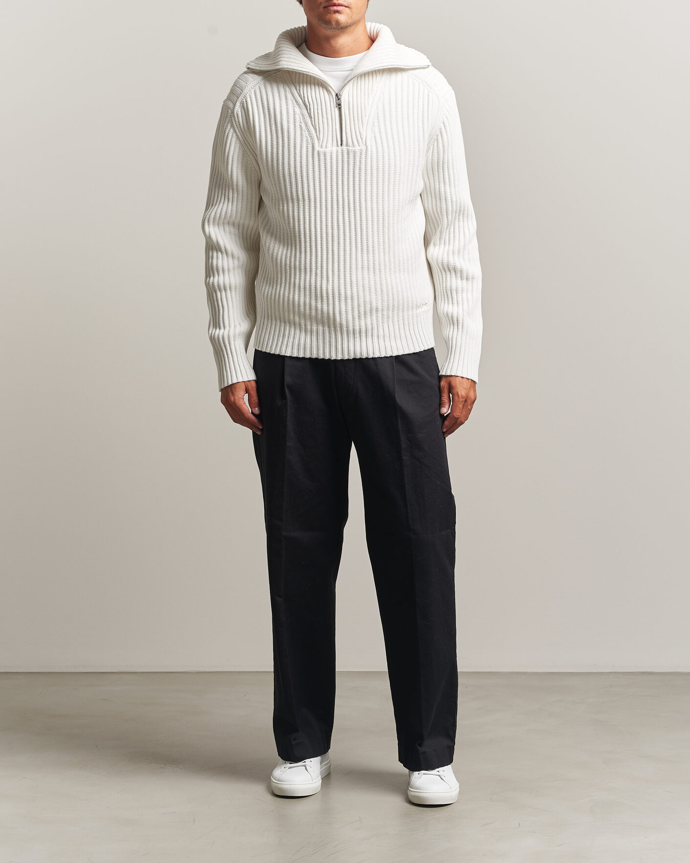 Herren | Pullover | HUGO | Srtithon Cotton Knitted Half Zip Natural