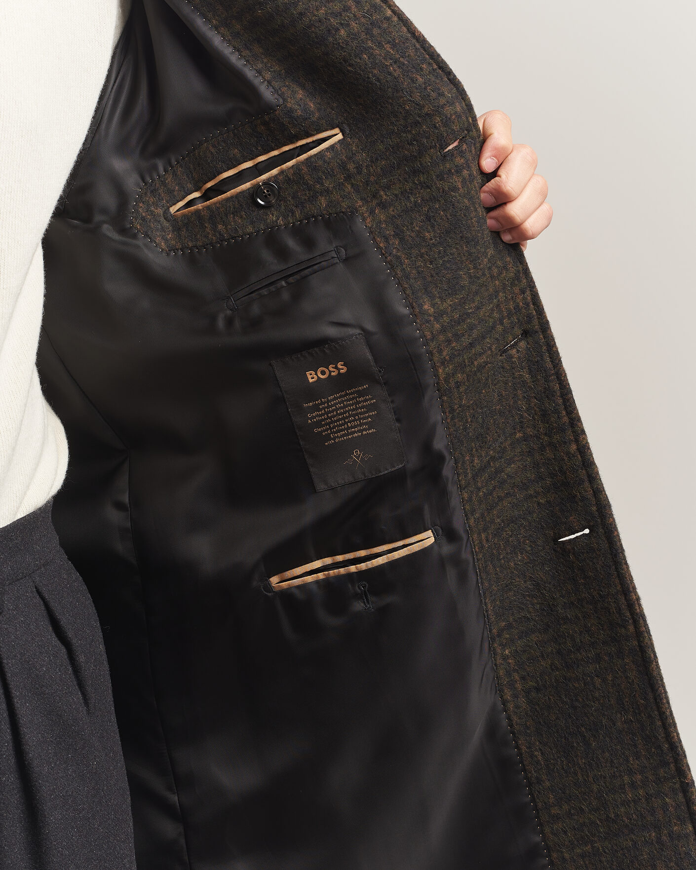 Herren | Jacken | BOSS CAMEL | Cohn Wool Checked Coat Open Green