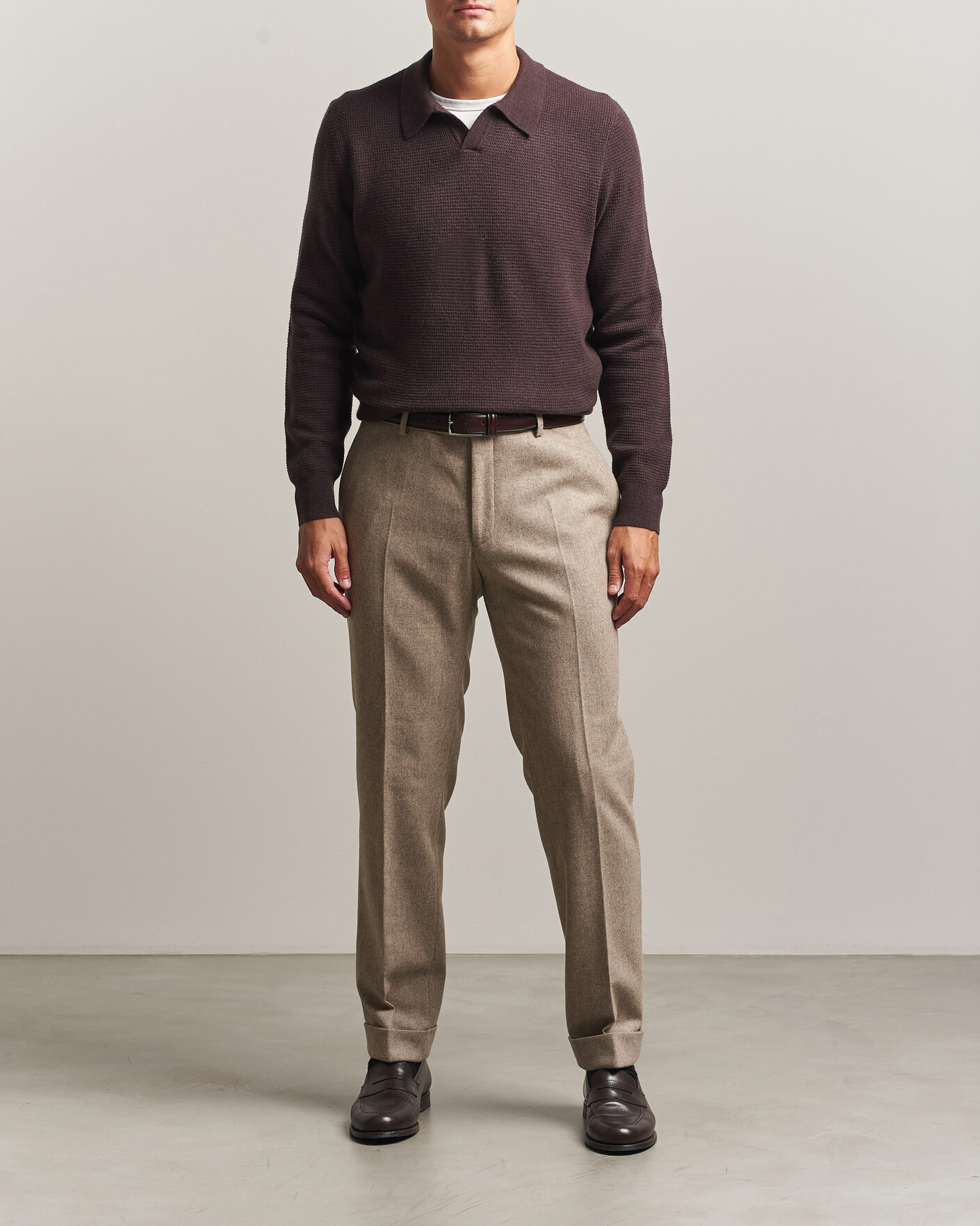 Herren | Pullover | BOSS CAMEL | Filo Wool Knitted Polo Open Brown