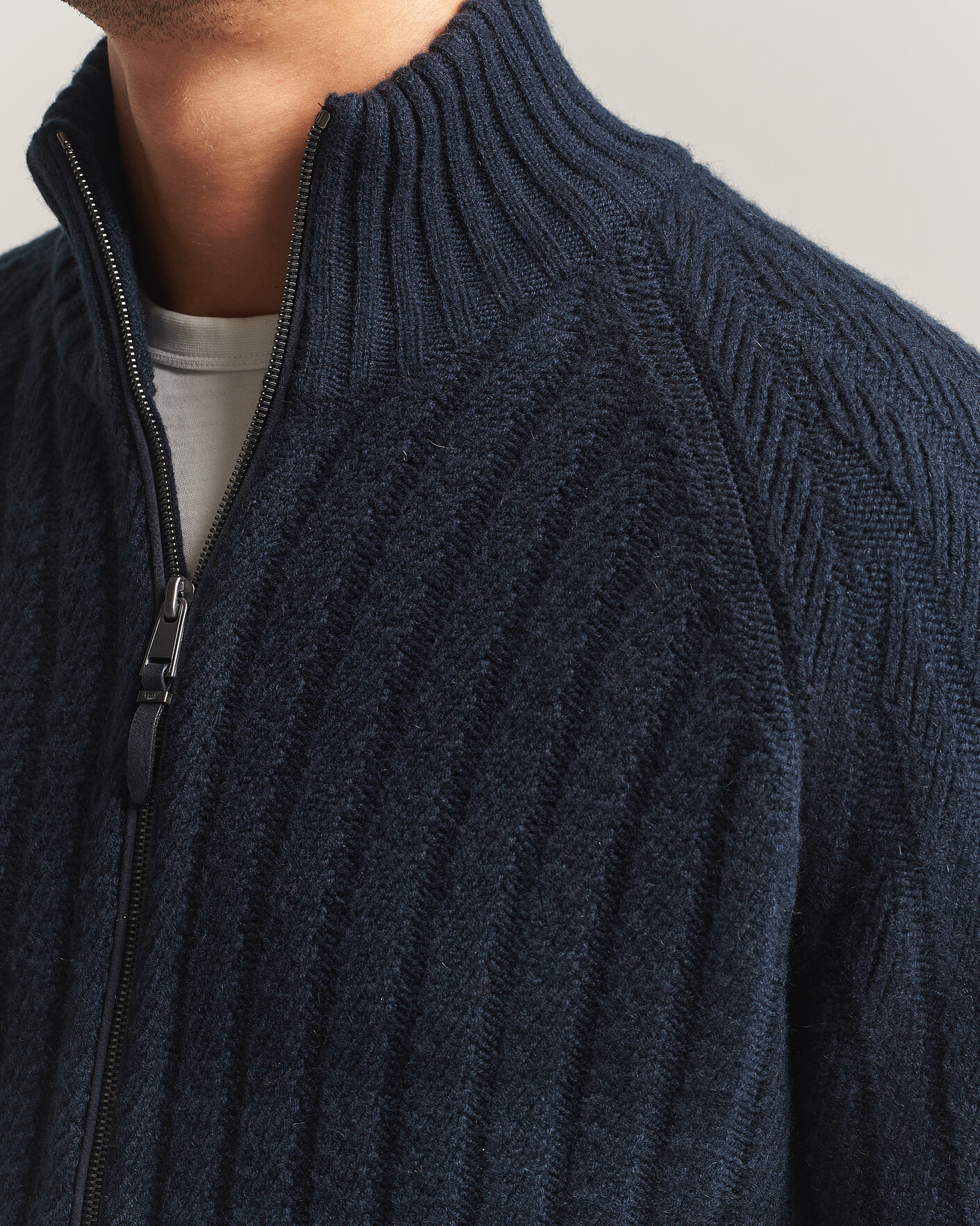 Herren | Pullover | BOSS CAMEL | Filane Wool Knitted Full Zip Dark Blue