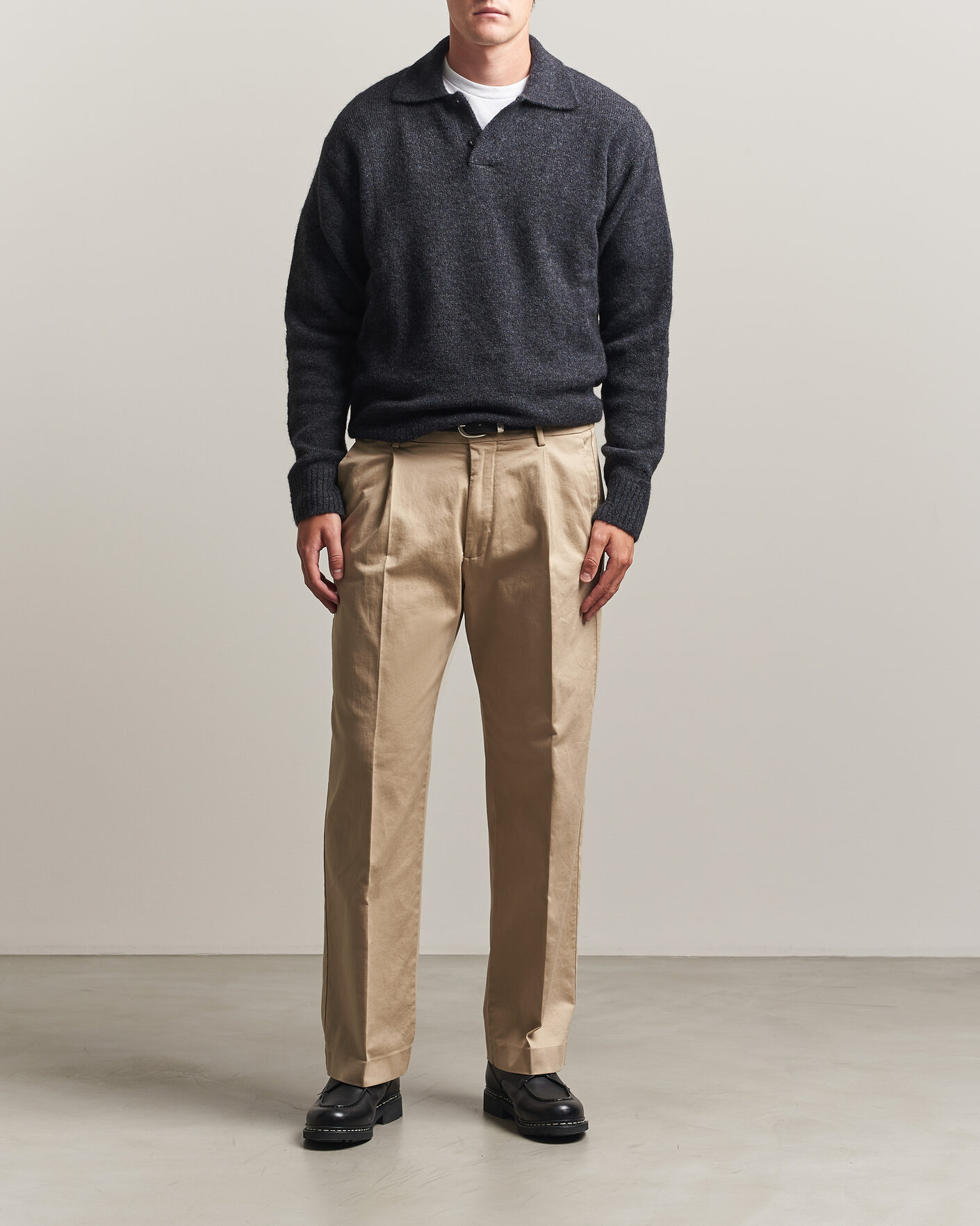 Herren | Pullover | Forét | Alpine Polo Knit Dark Grey Melange