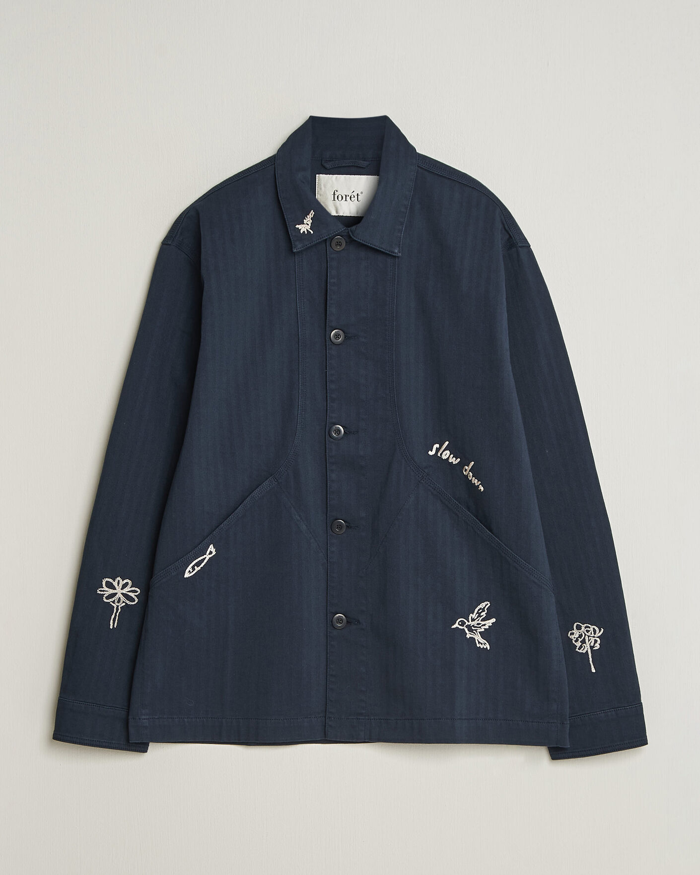 Herren | Hemden | Forét | Berry Herringbone Embroidery Overshirt Navy