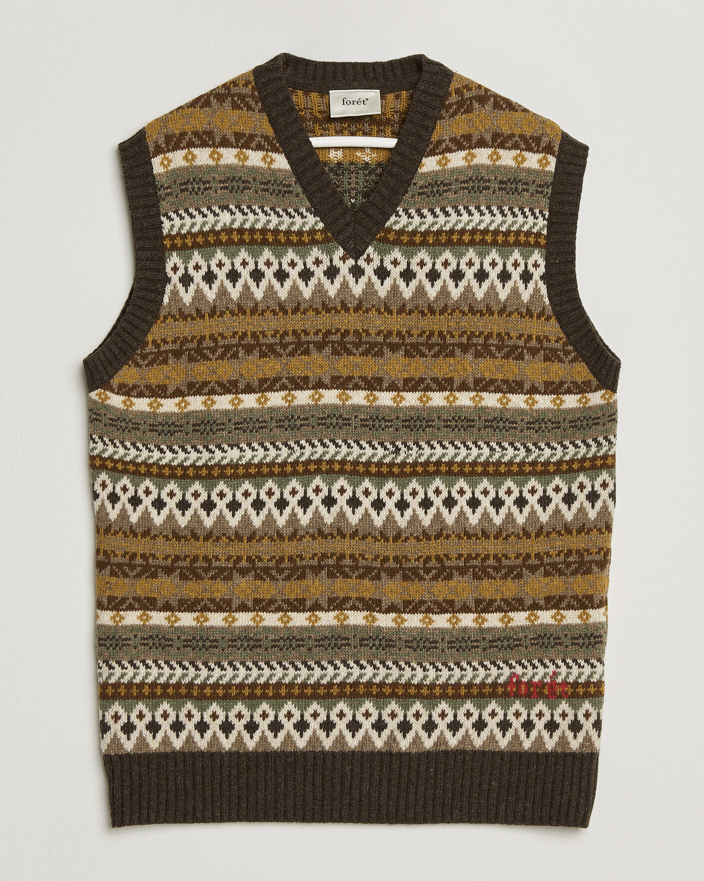 Herren | Pullover | Forét | Fairisle Lambswool Vest Thyme