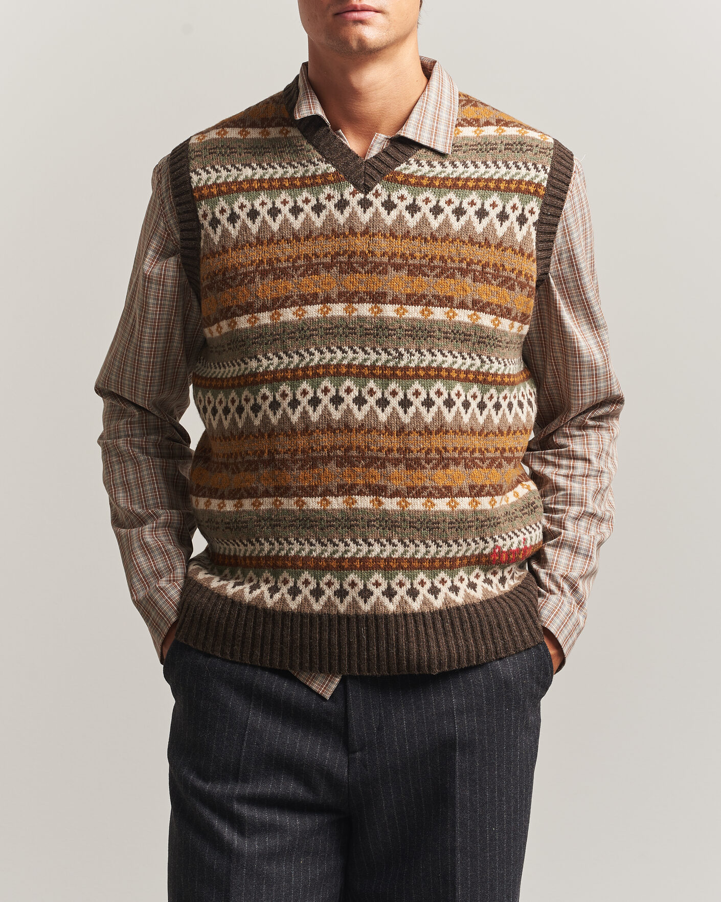 Herren | Pullover | Forét | Fairisle Lambswool Vest Thyme