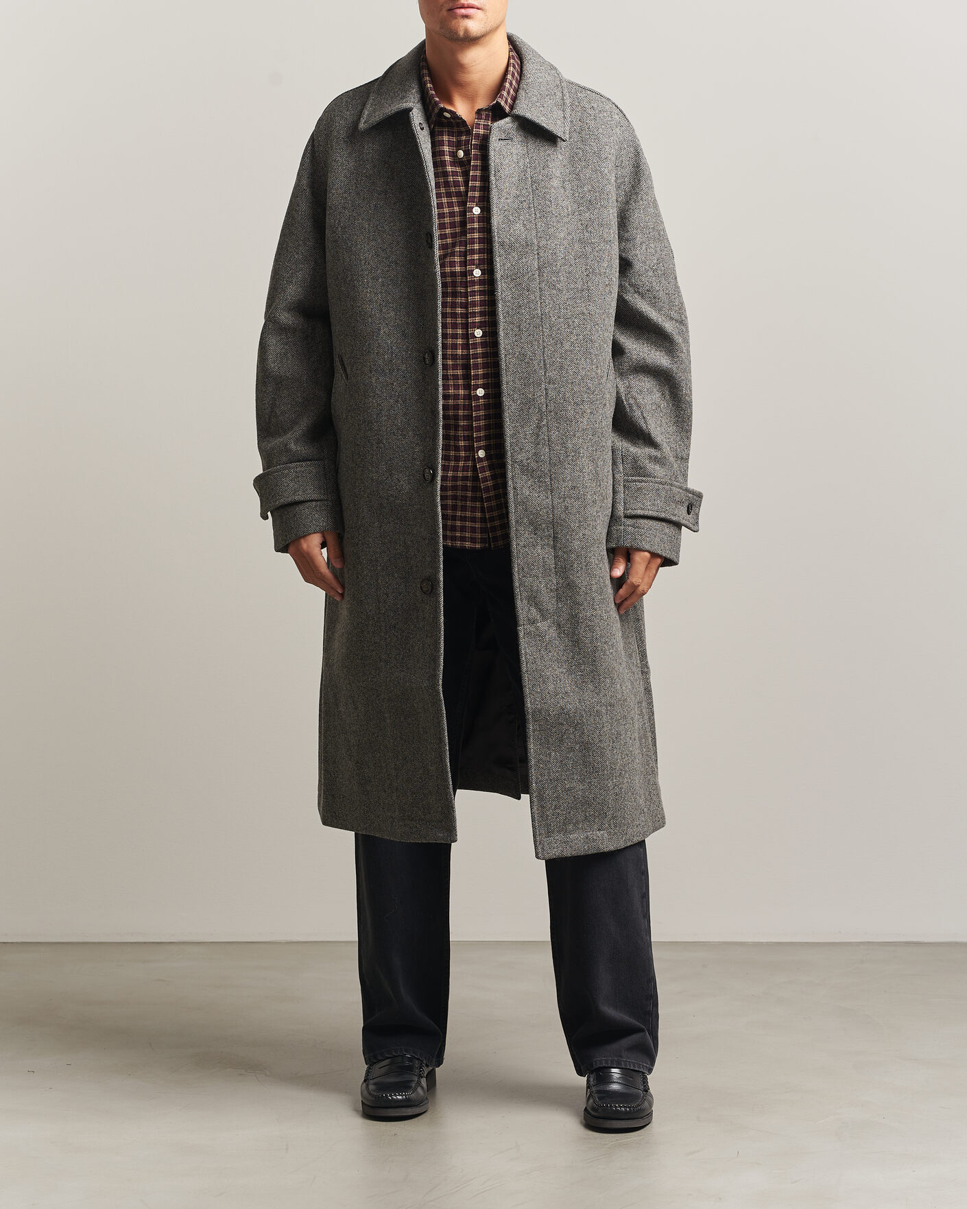 Herren | Jacken | Forét | Pine Wool Coat Grey Herringbone