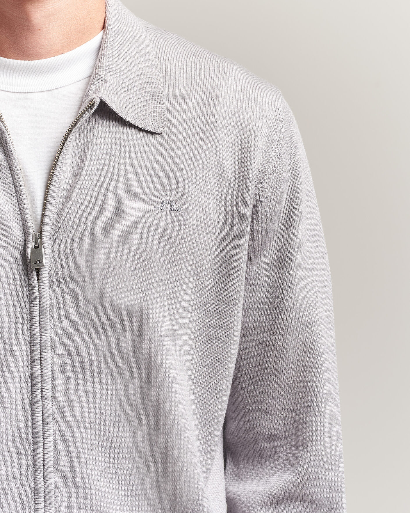 Herren | Pullover | J.Lindeberg | Kaleb Merino Full Zip Light Grey Melange