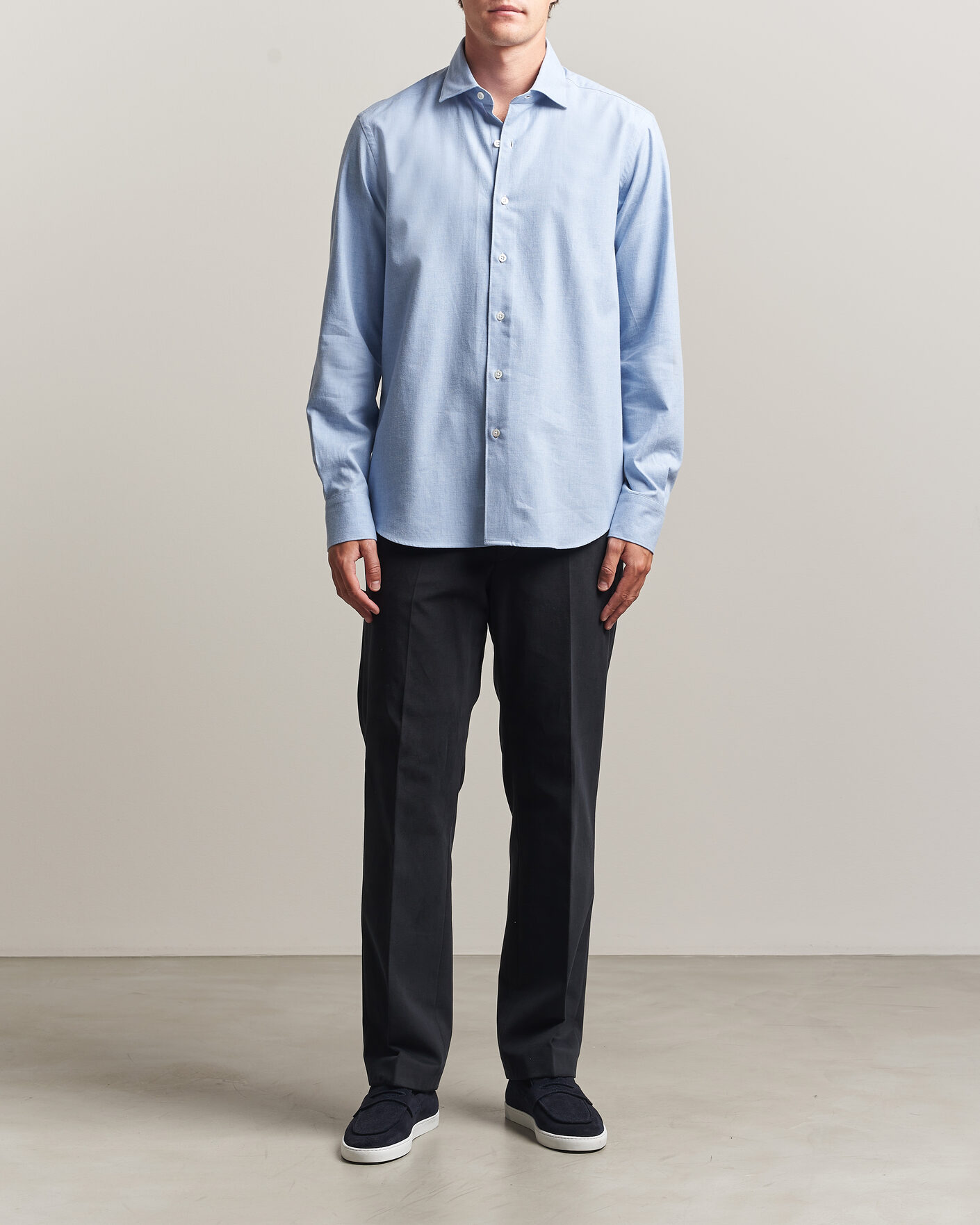 Herren | Hemden | Grigio | Washed Flannel Shirt Light Blue