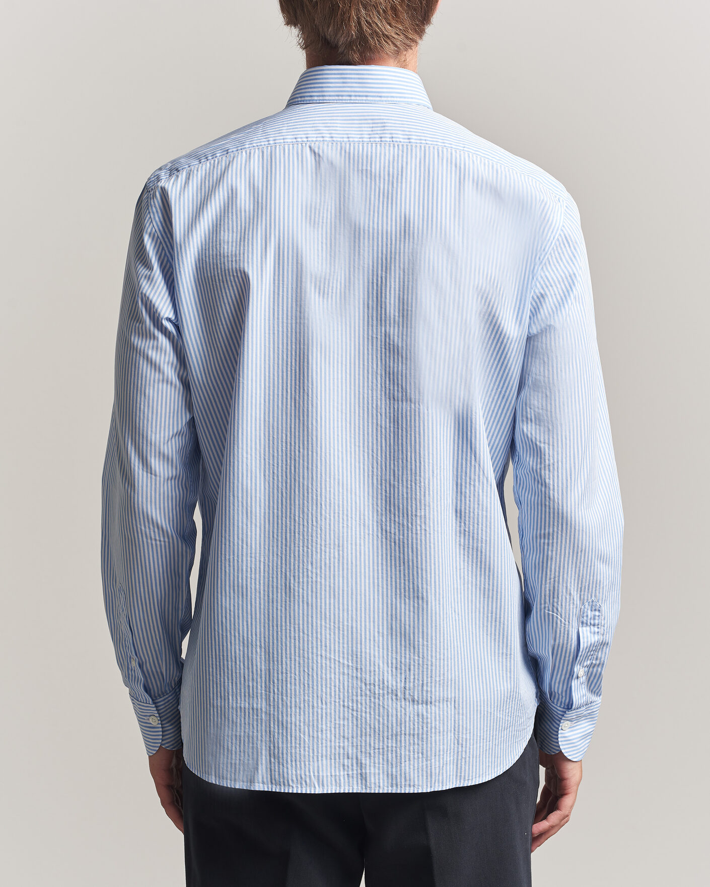 Herren | Hemden | Grigio | Popeline Button Down Shirt Light Blue Stripe