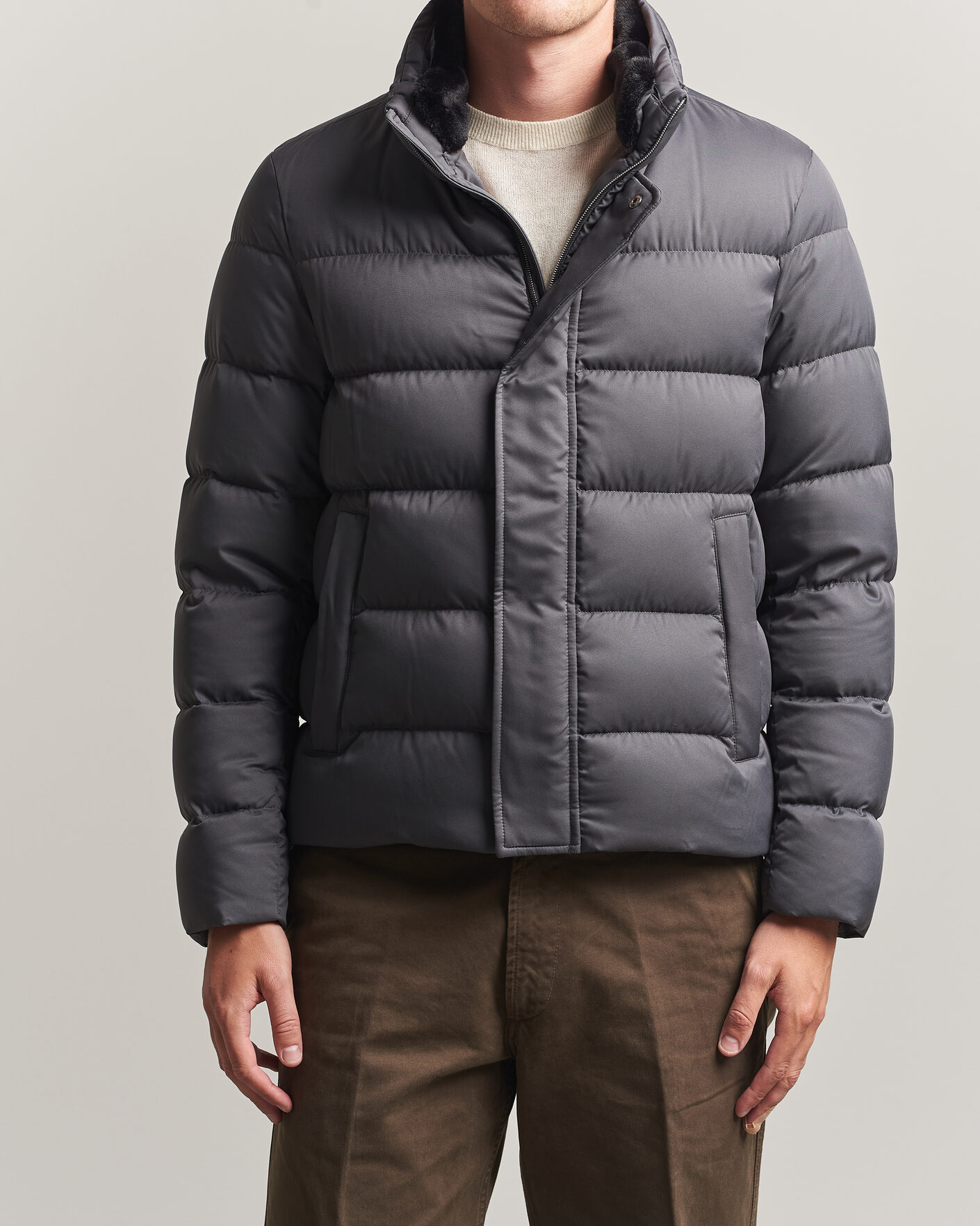 Herren | Jacken | Herno | Faux Fur Down Jacket Dark Grey