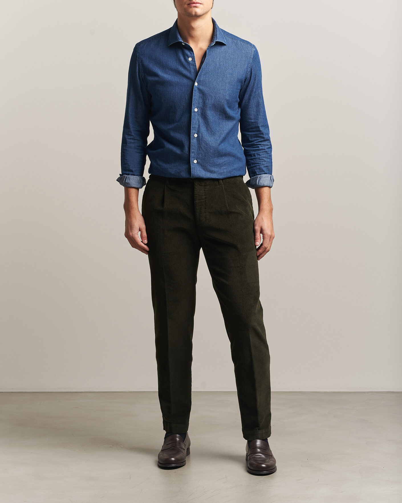 Herren | Hosen | Incotex | Regular Fit Washed Corduroy Slacks Forest Green