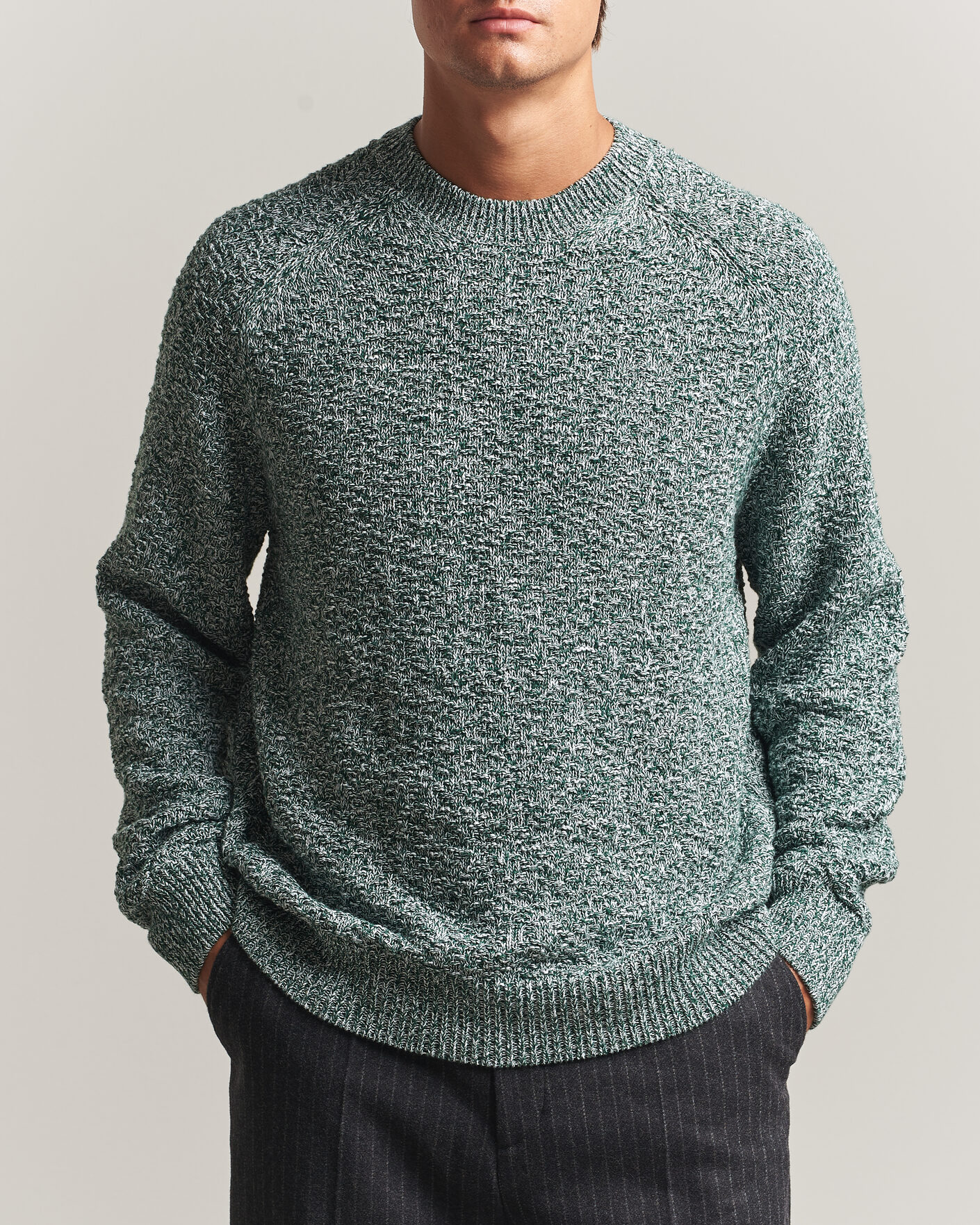 Herren | Pullover | Palmes | Knitted Crew Neck Sweater Green Melange
