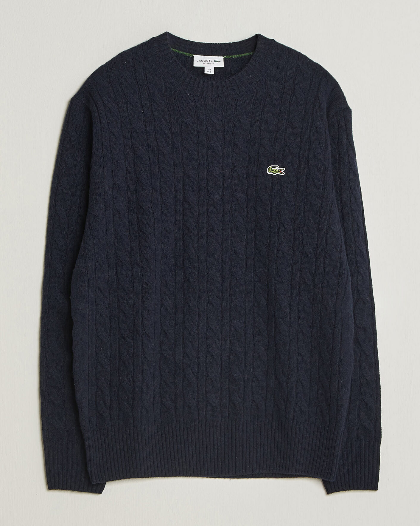 Herren | Pullover | Lacoste | Carded Wool Cable Crew Neck Navy Blue