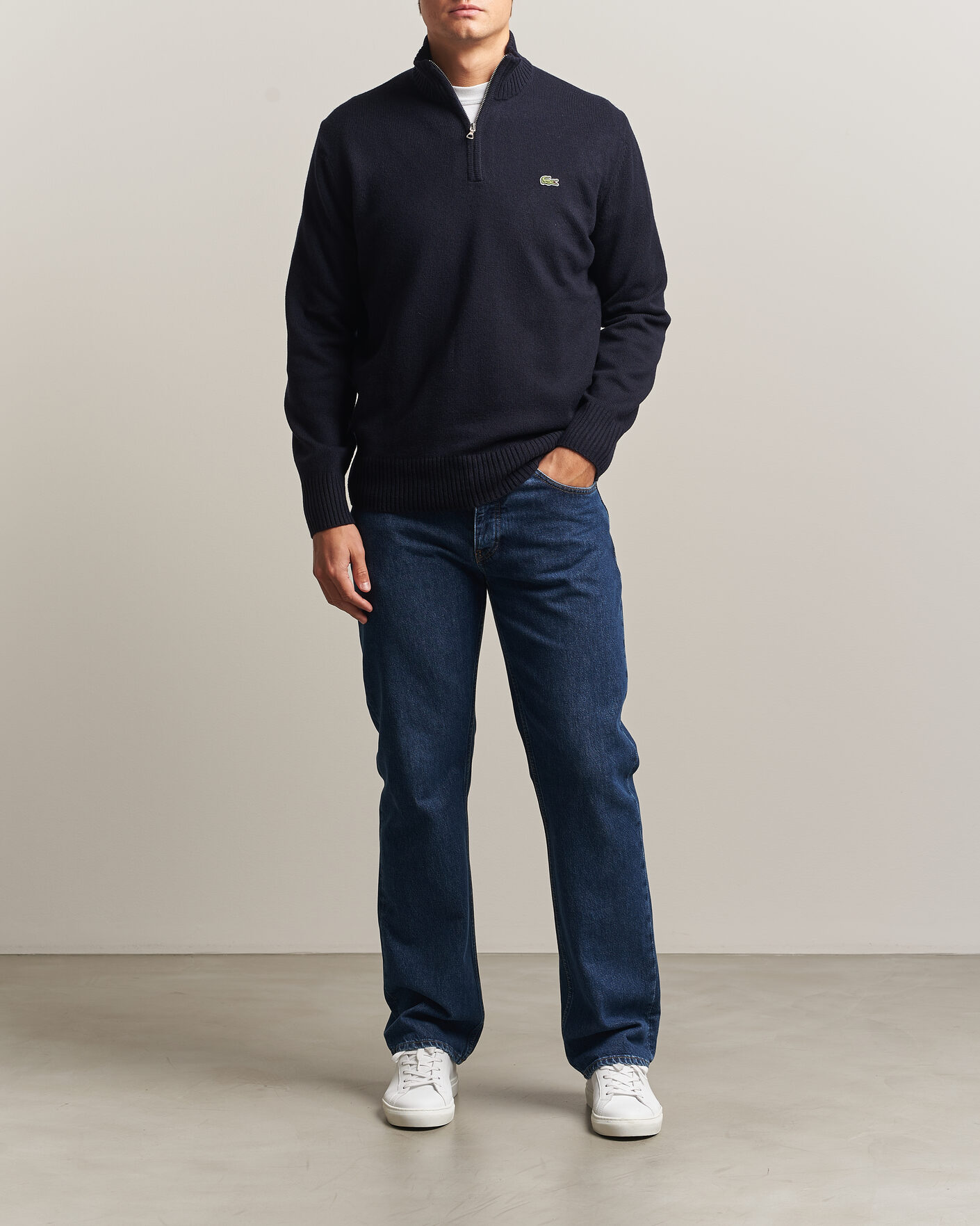 Herren | Pullover | Lacoste | Carded Wool Half Zip Navy Blue