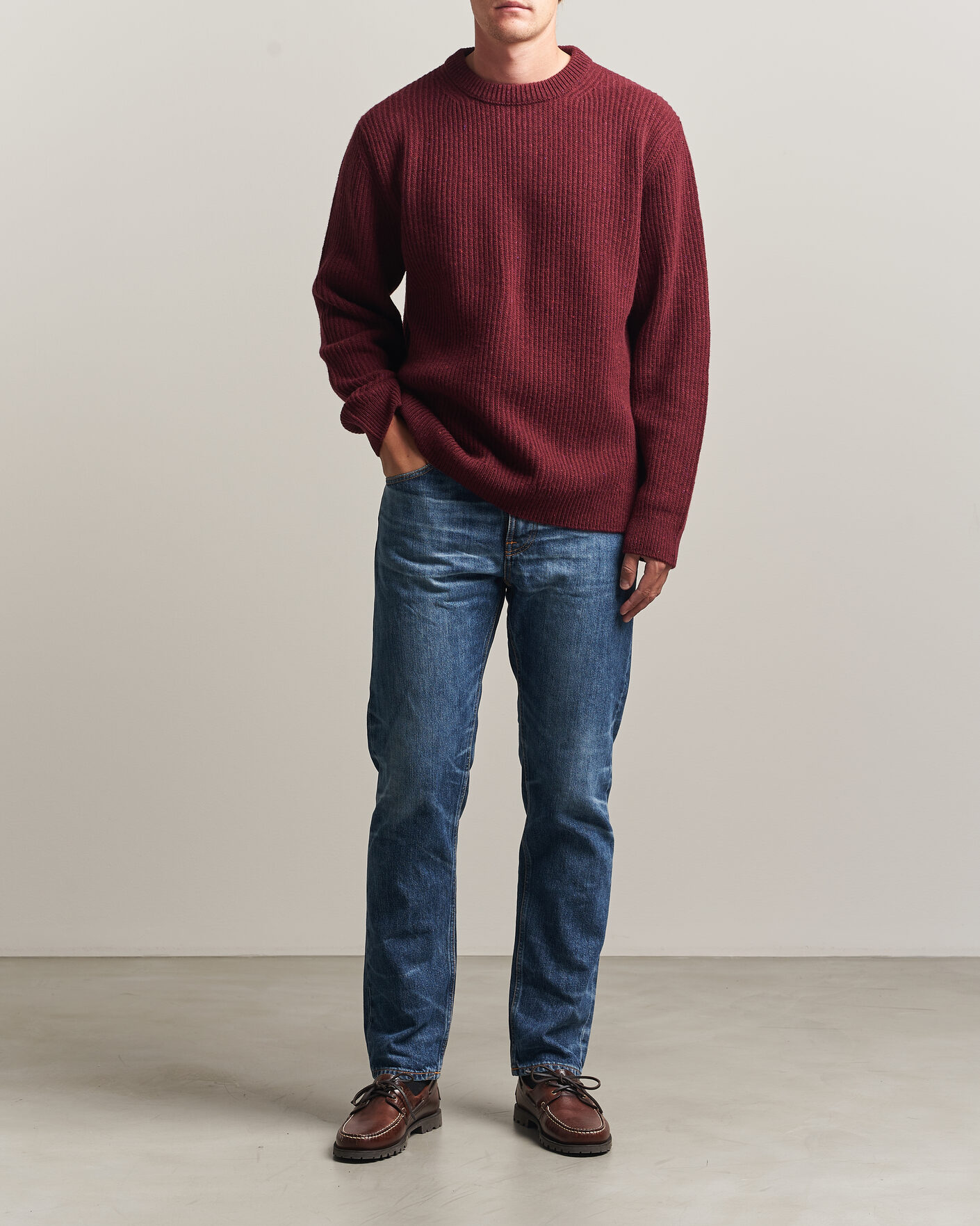 Herren | Pullover | Nudie Jeans | August Wool Rib Knitted Sweater Burgundy