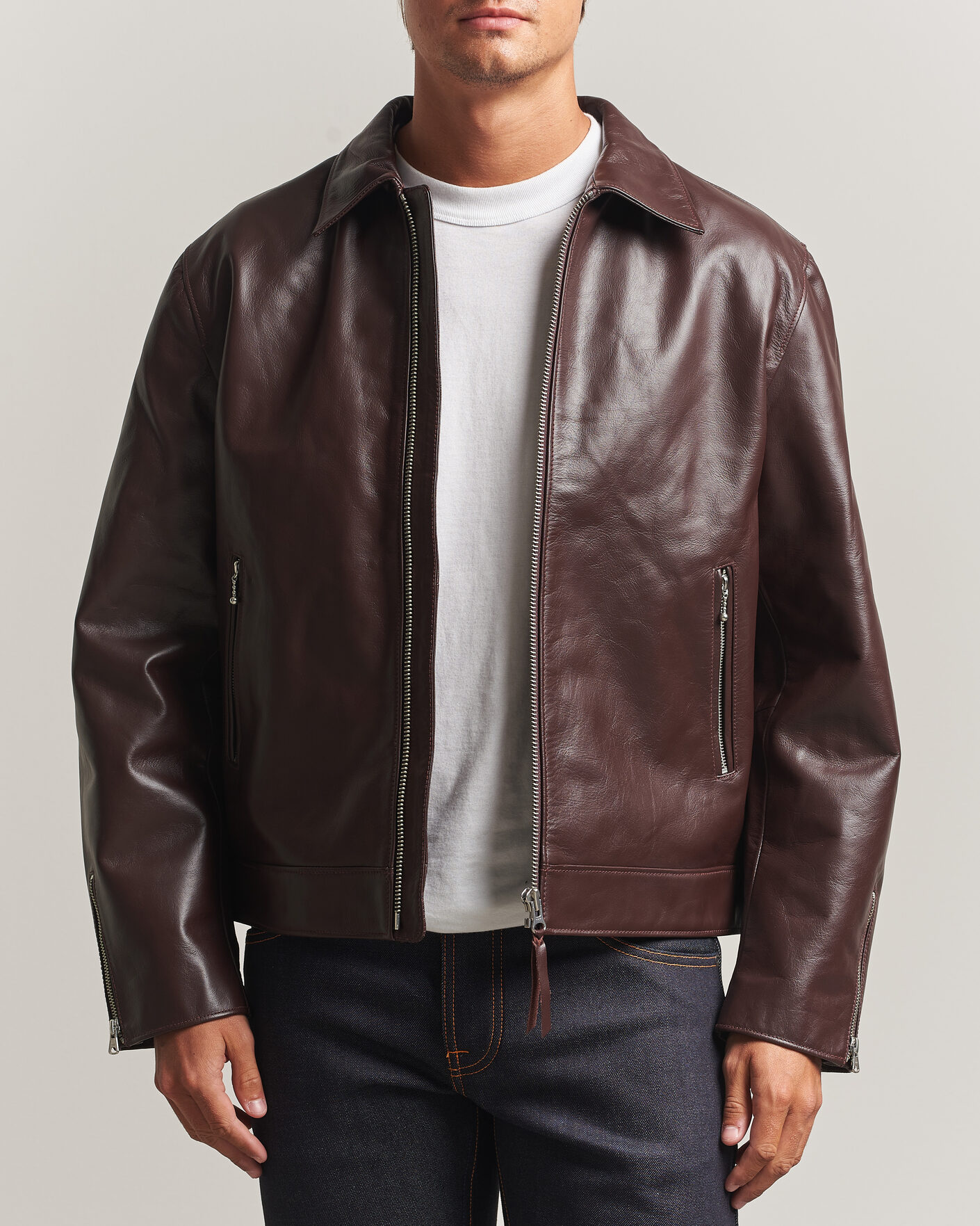 Herren | Jacken | Nudie Jeans | Eddy Rider Leather Jacket Burgundy Brown