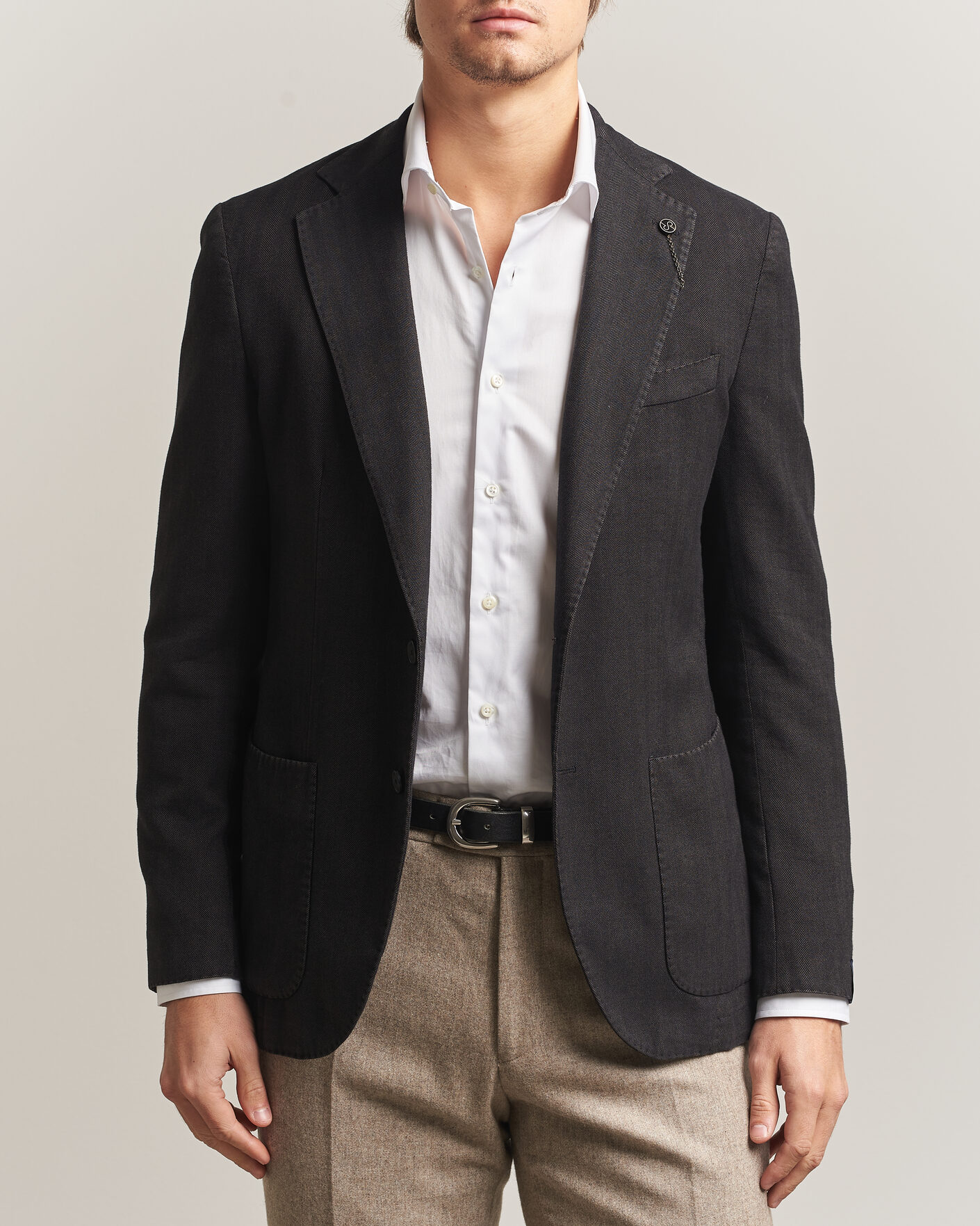Herren | Sakkos | Santaniello | Soft Touch Cotton Herringbone Blazer Black