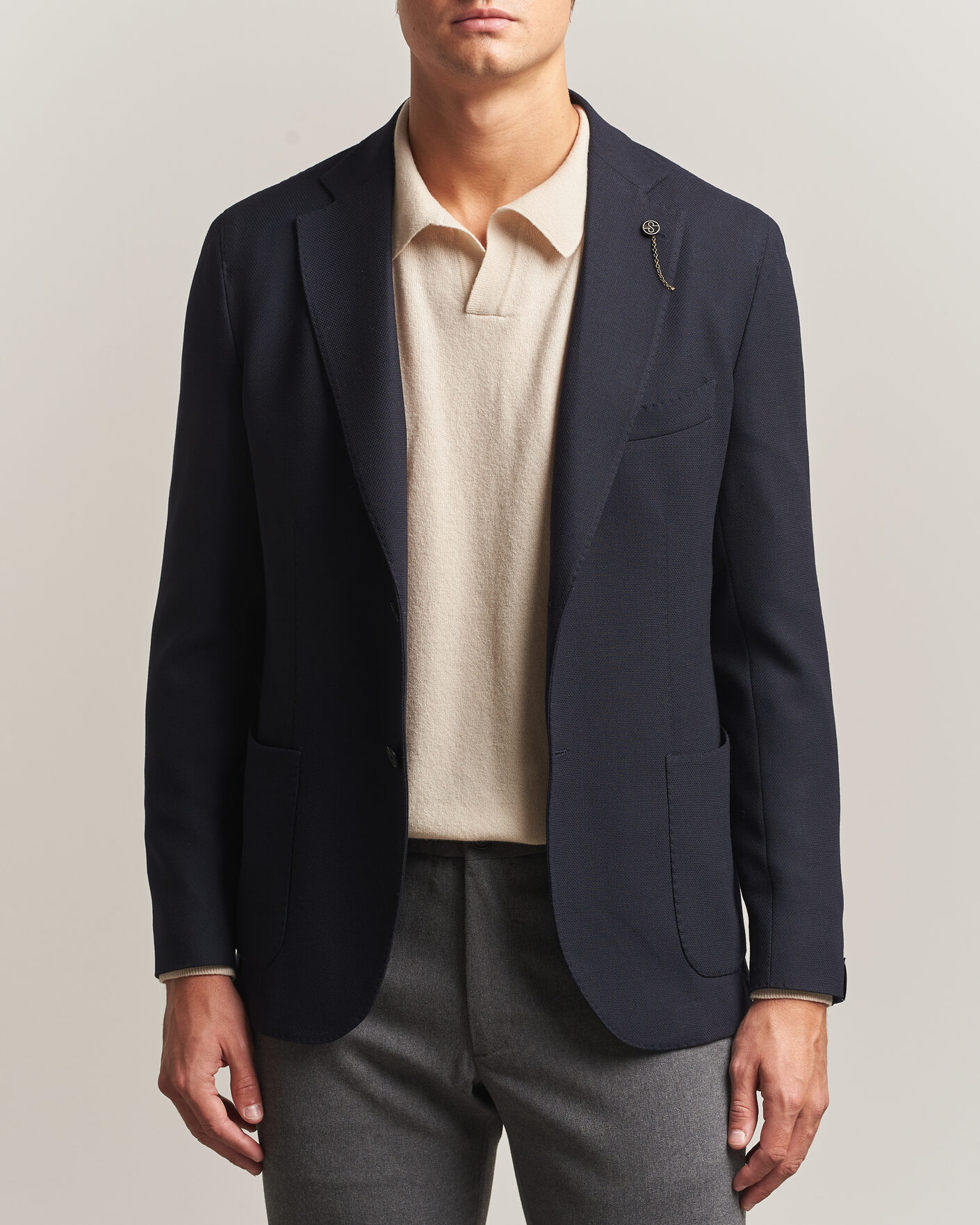 Herren | Sakkos | Santaniello | Wool Mini Hopsack Blazer Navy
