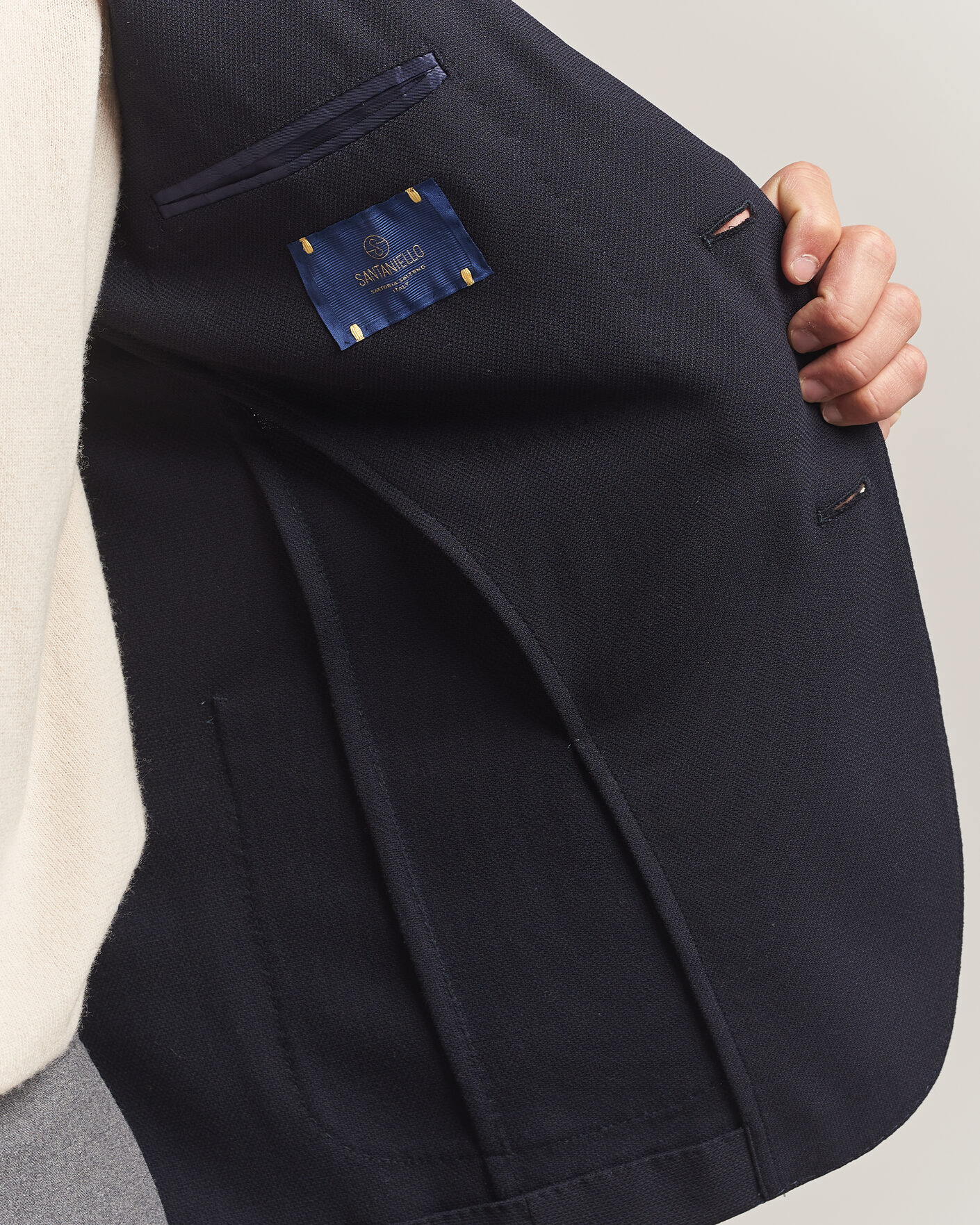 Herren | Sakkos | Santaniello | Wool Mini Hopsack Blazer Navy