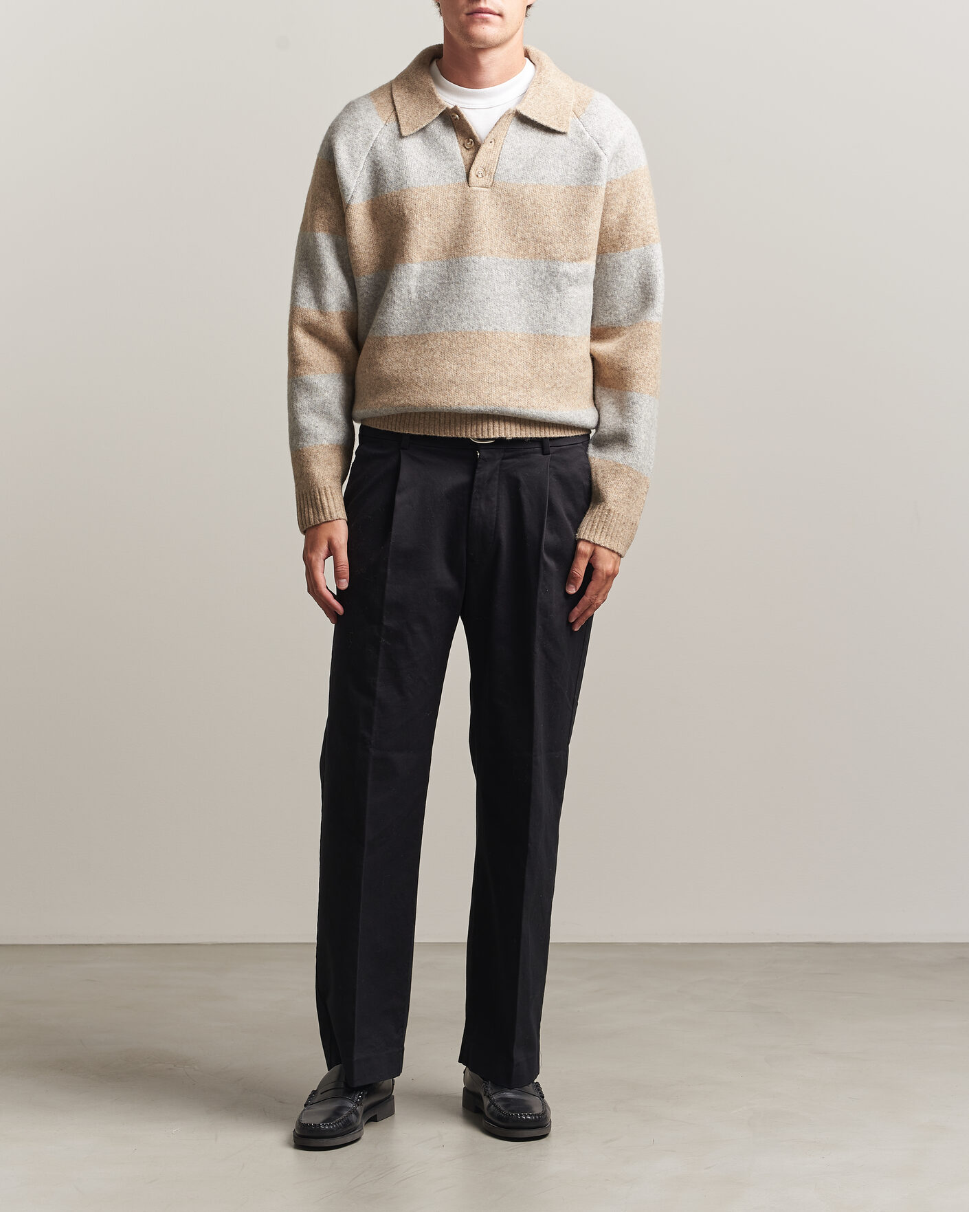 Herren | Pullover | LES DEUX | Striped Melange Knit Polo Light Sand Melange