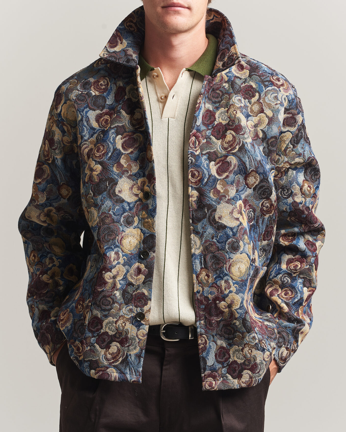Herren | Hemden | LES DEUX | Flower Jaquard Overshirt Blue Multi