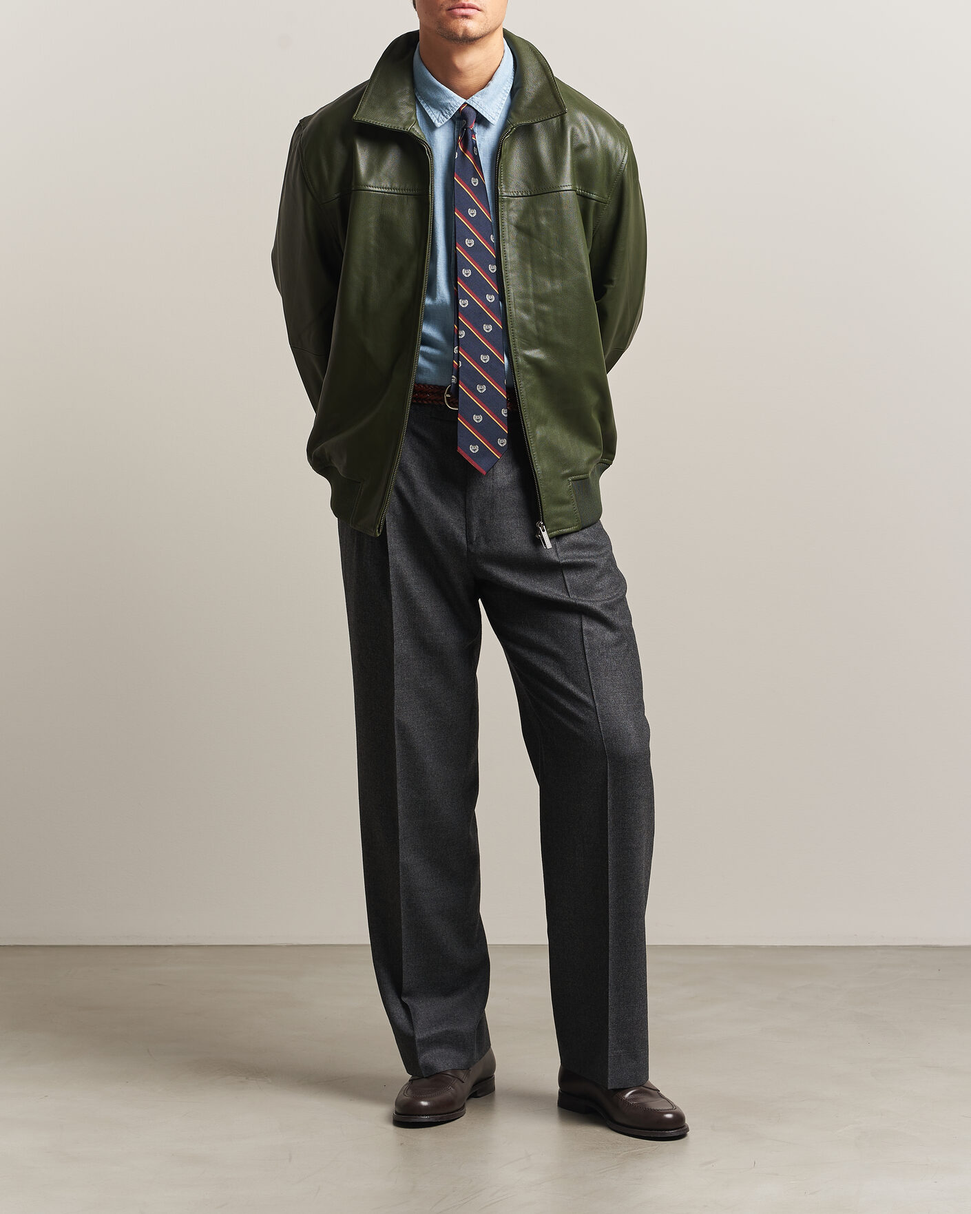Herren | Jacken | LES DEUX | Leather Varsity Jacket Rifle Green