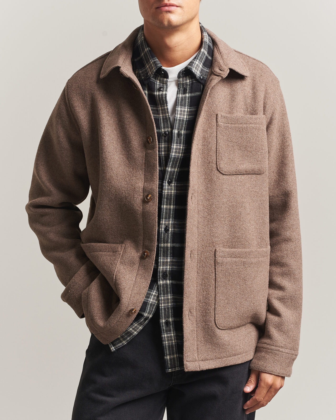 Herren | Hemden | LES DEUX | Wool Overshirt Dark Sand Melange