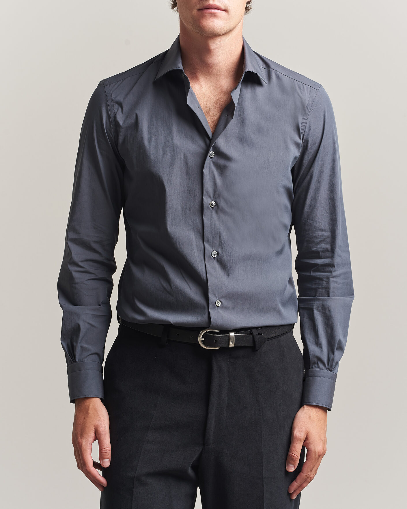 Herren | Hemden | Mazzarelli | Soft Cotton Popeline Shirt Grey