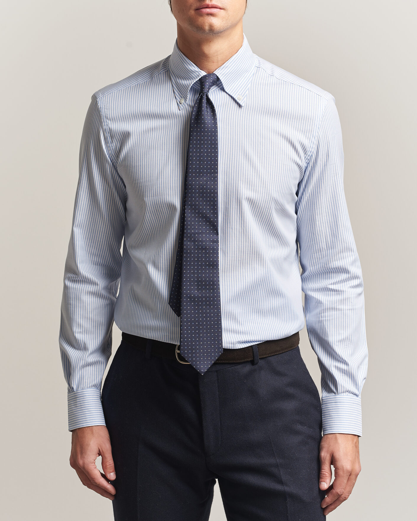 Herren | Hemden | Mazzarelli | Soft Oxford Button Down Shirt Light Blue Stripe