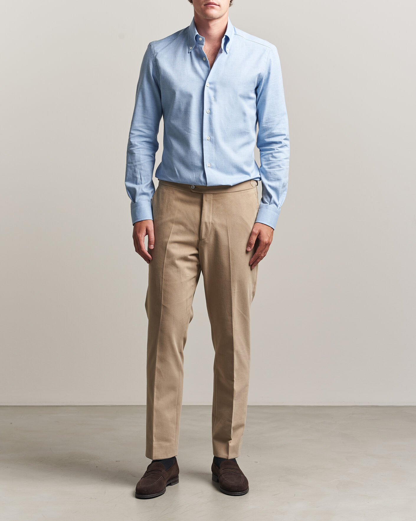 Herren | Hemden | Mazzarelli | Soft Flannel Button Down Shirt Light Blue
