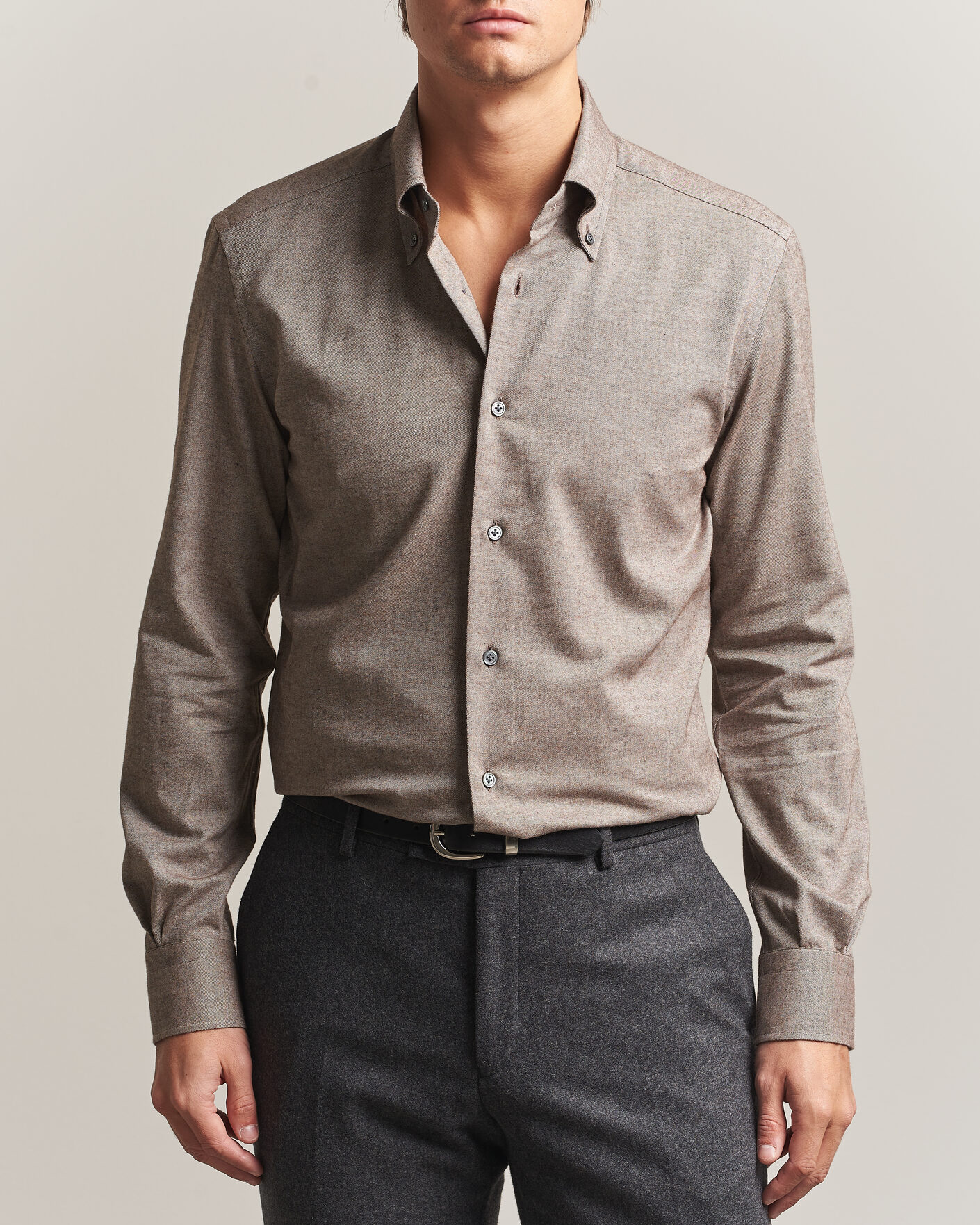 Herren | Hemden | Mazzarelli | Soft Flannel Button Down Shirt Taupe