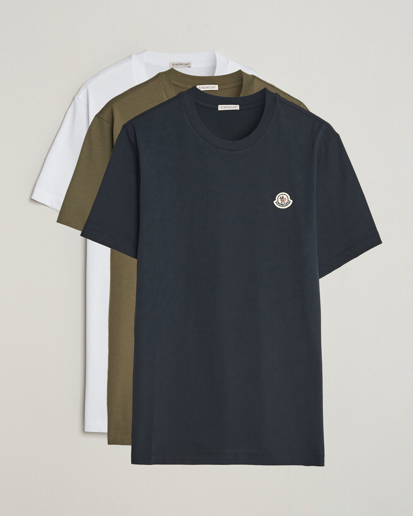 Herren | T-Shirts | Moncler | 3-Pack Logo T-Shirts Blue/Military/White