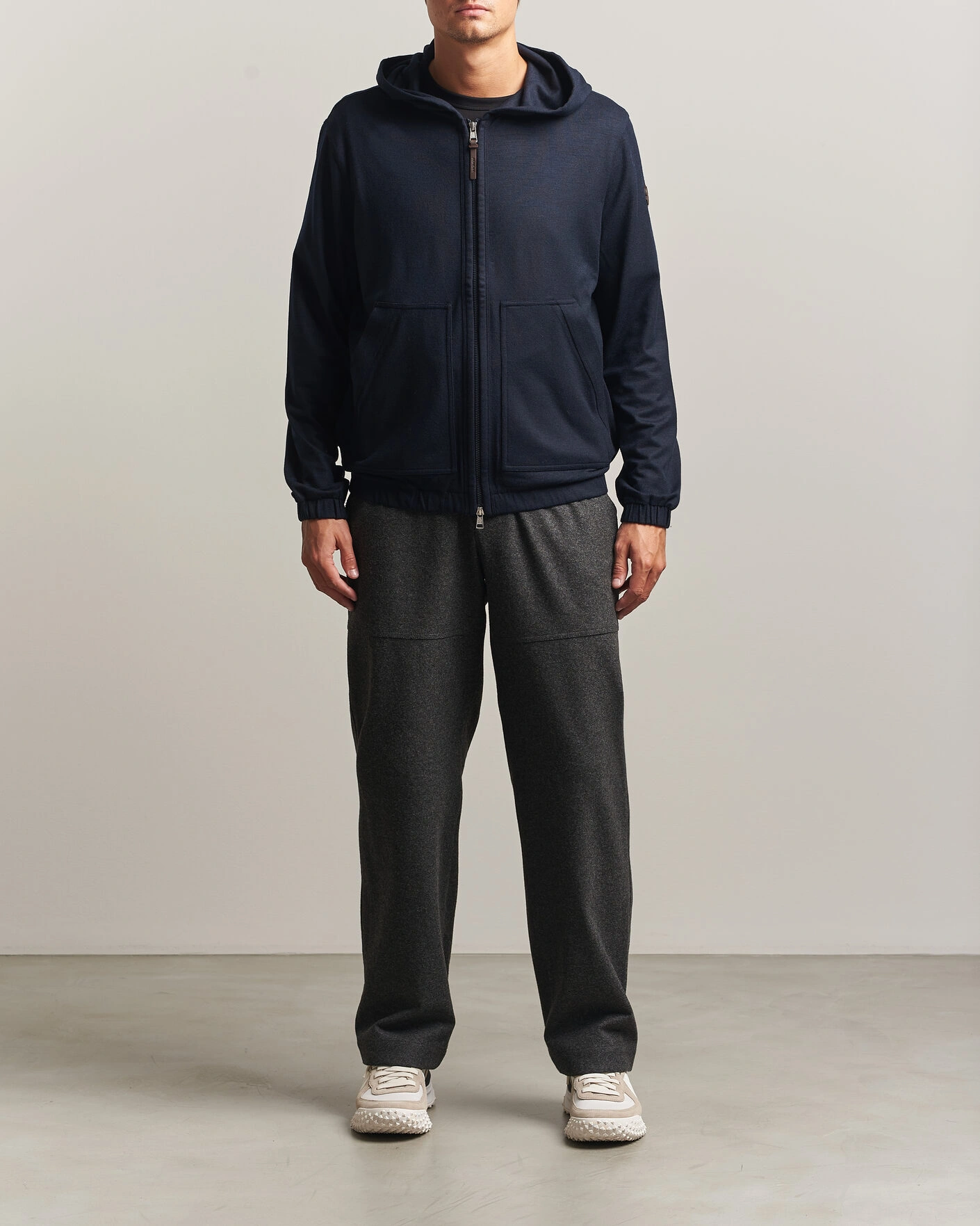 Herren | Pullover | Moncler | Full Zip Flannel Hoodie Navy