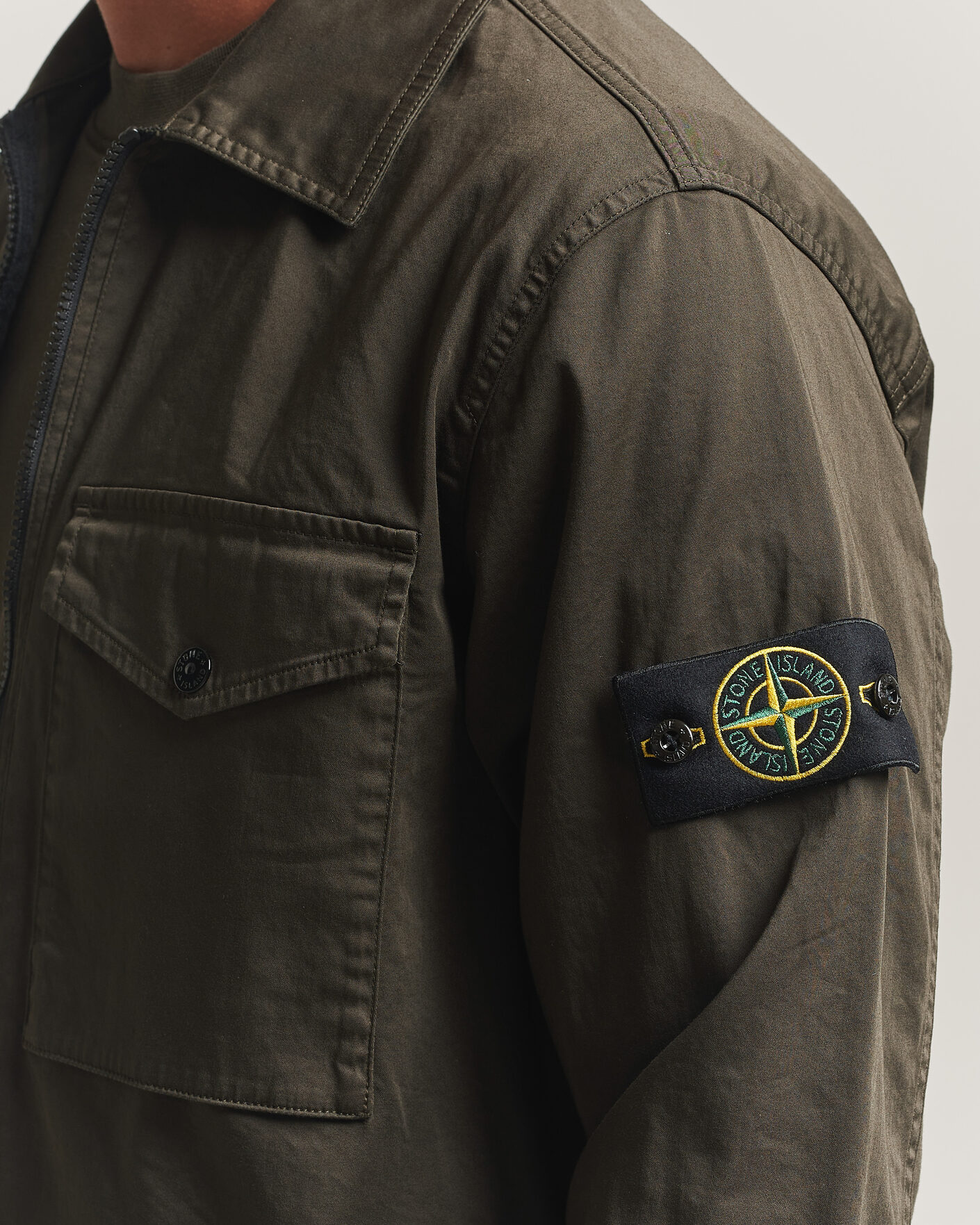 Herren | Hemden | Stone Island | Organic Cotton Satin Stretch Zip Overshirt Grey