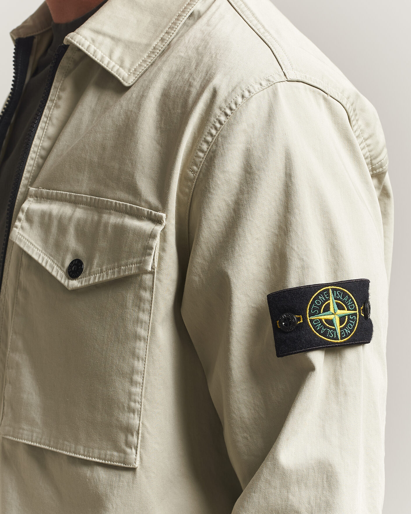 Herren | Hemden | Stone Island | Organic Cotton Satin Stretch Zip Overshirt Sand
