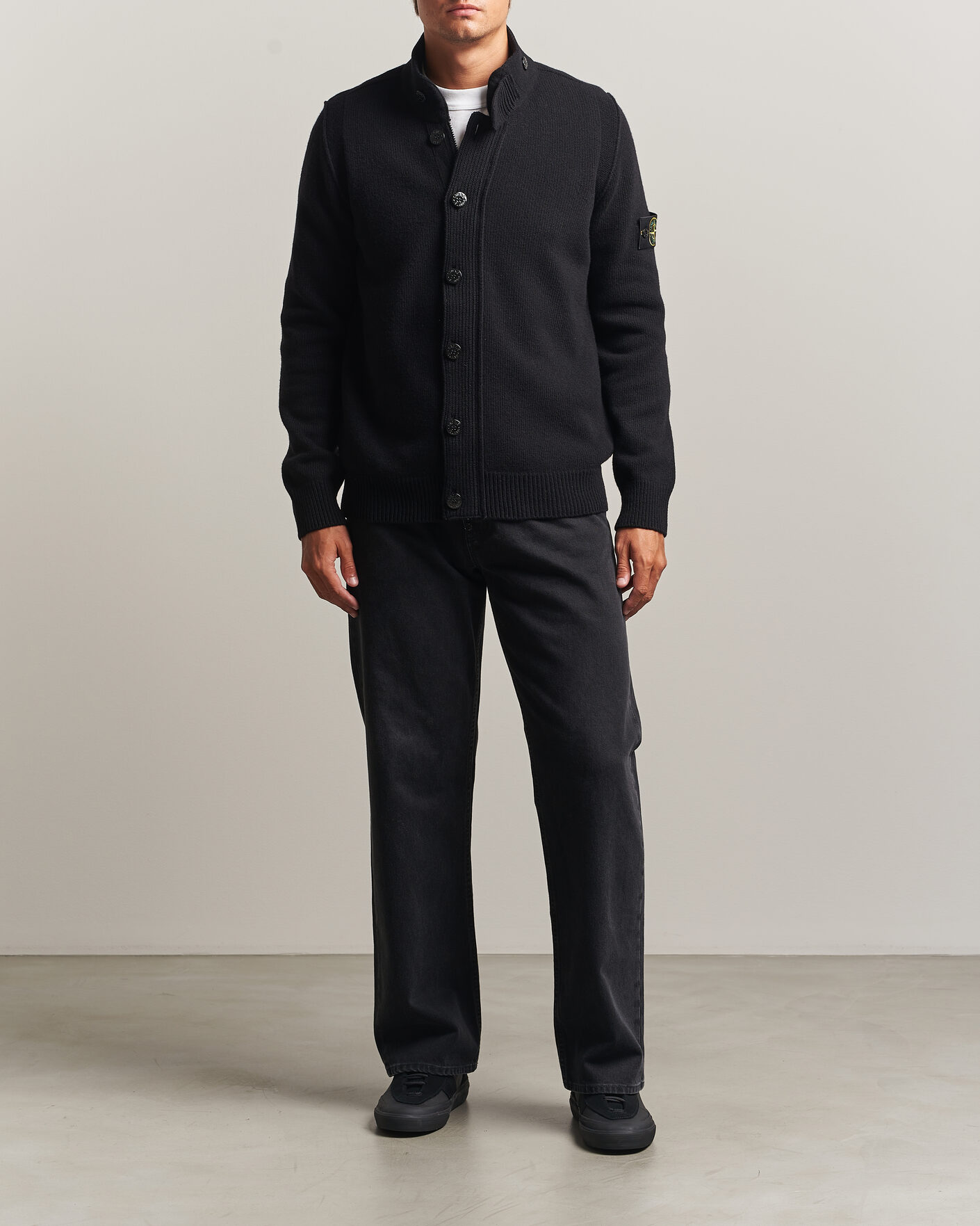 Herren | Pullover | Stone Island | Knitted Lambswool Zip Button Cardigan Black