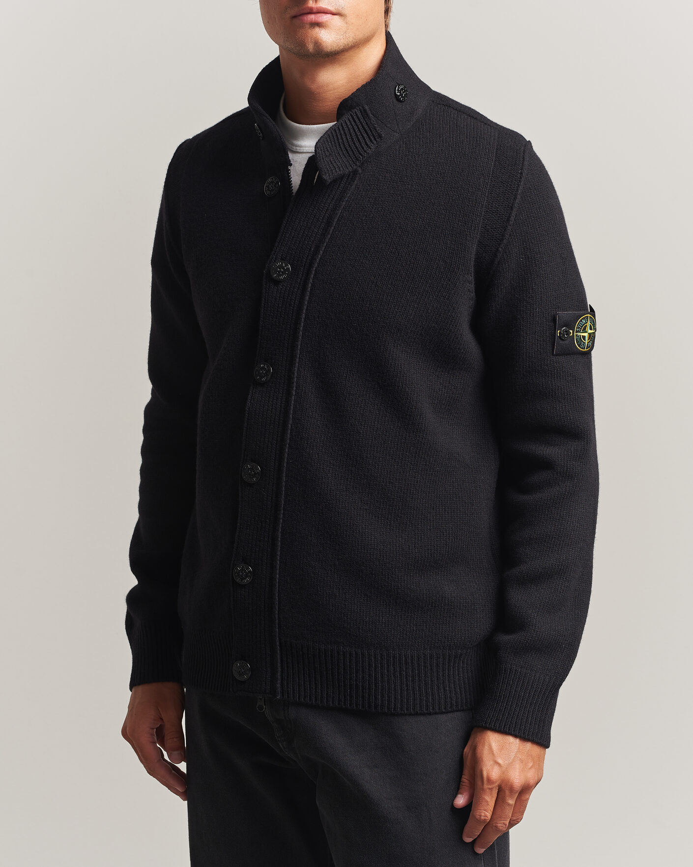 Herren | Pullover | Stone Island | Knitted Lambswool Zip Button Cardigan Black