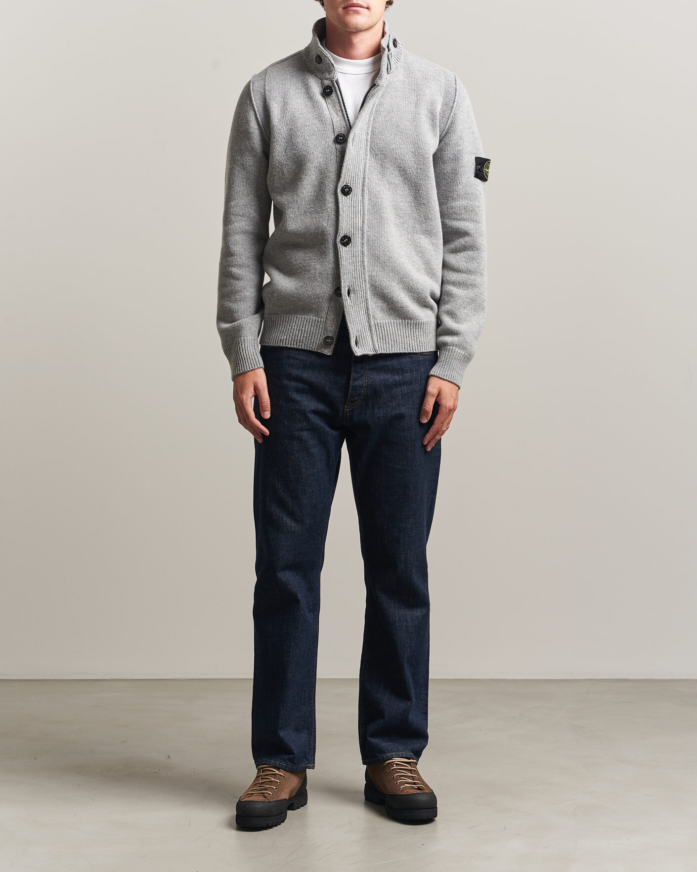Herren | Pullover | Stone Island | Knitted Lambswool Zip Button Cardigan Grey Melange