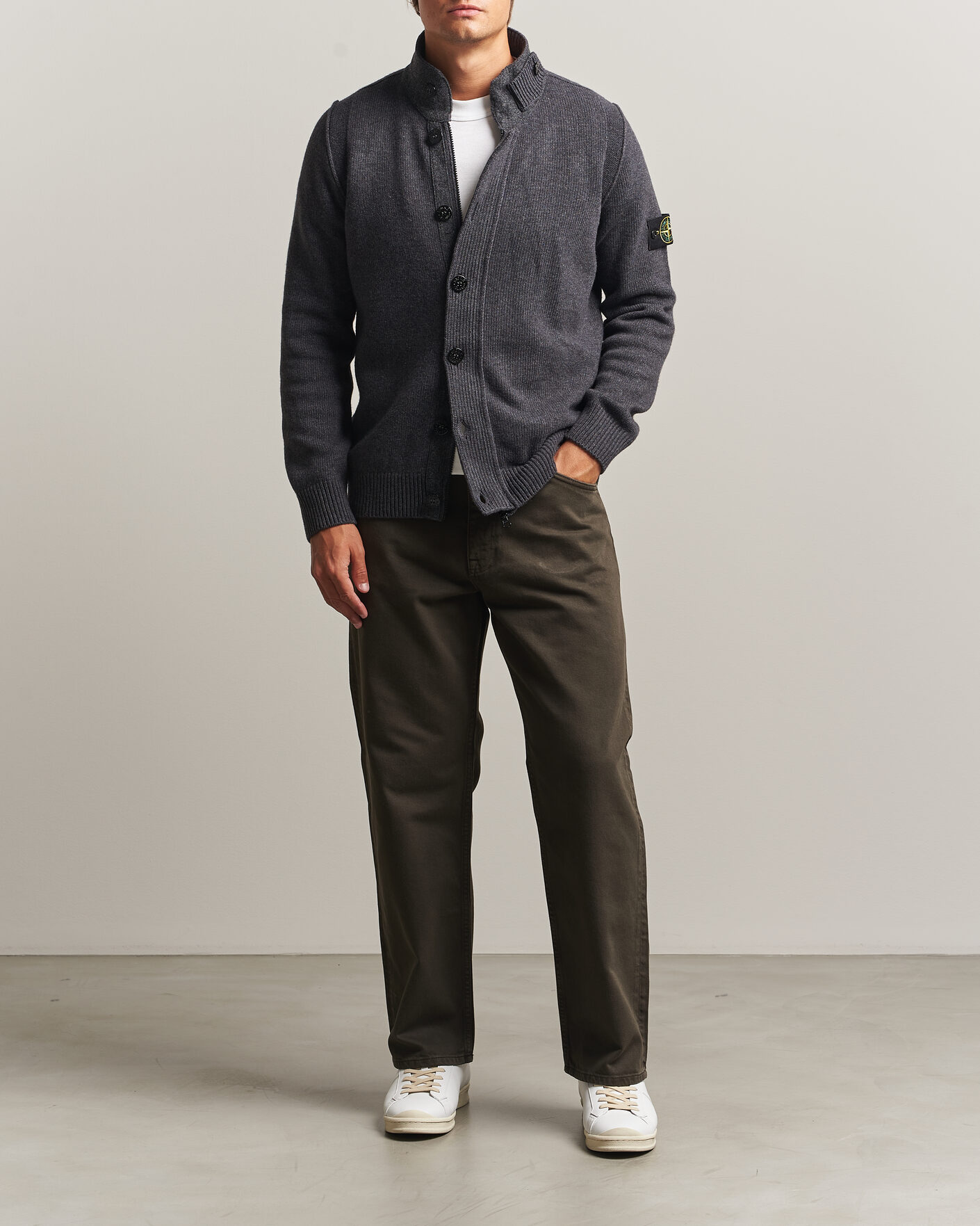 Herren | Pullover | Stone Island | Knitted Lambswool Zip Button Cardigan Melange Lead