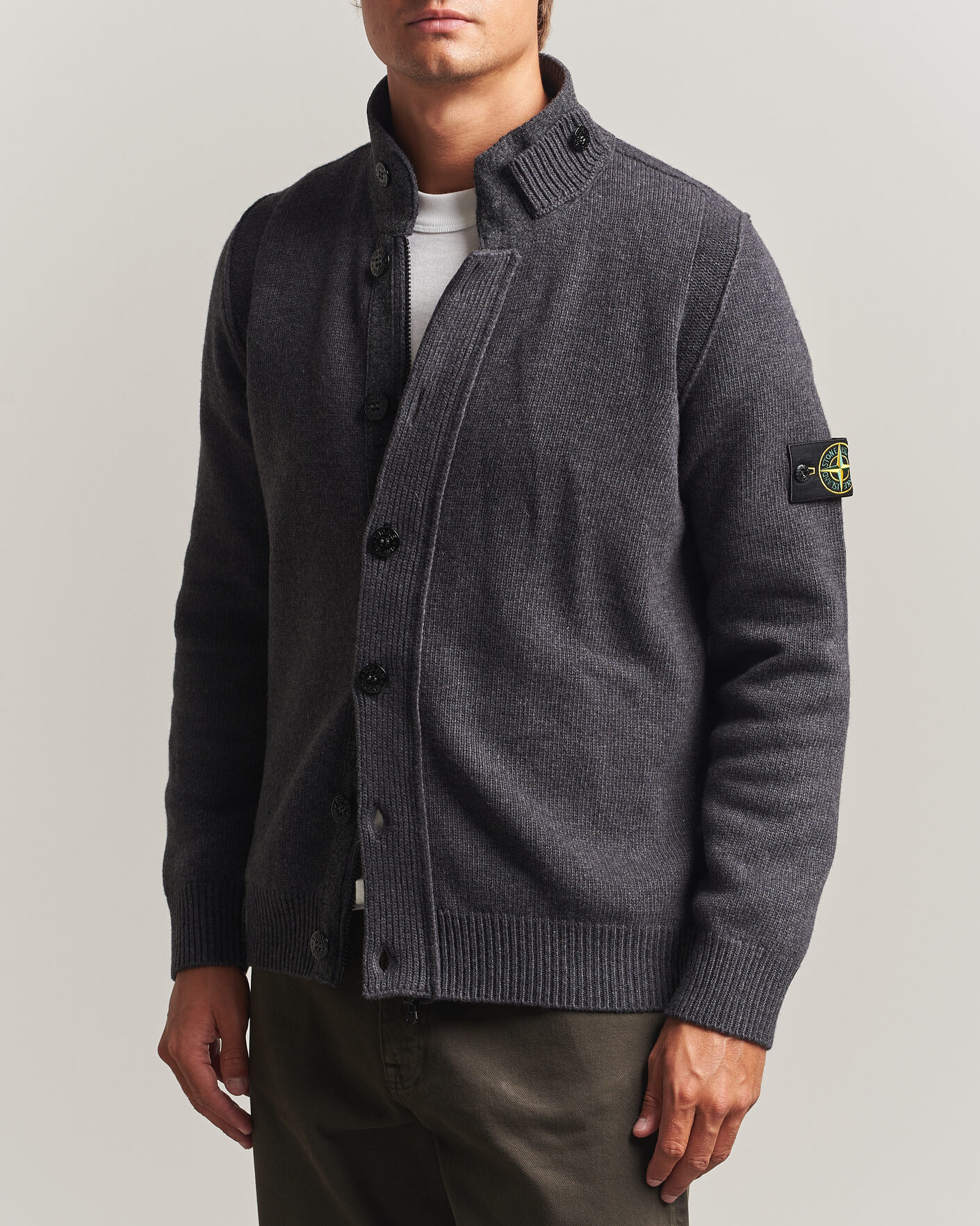 Herren | Pullover | Stone Island | Knitted Lambswool Zip Button Cardigan Melange Lead